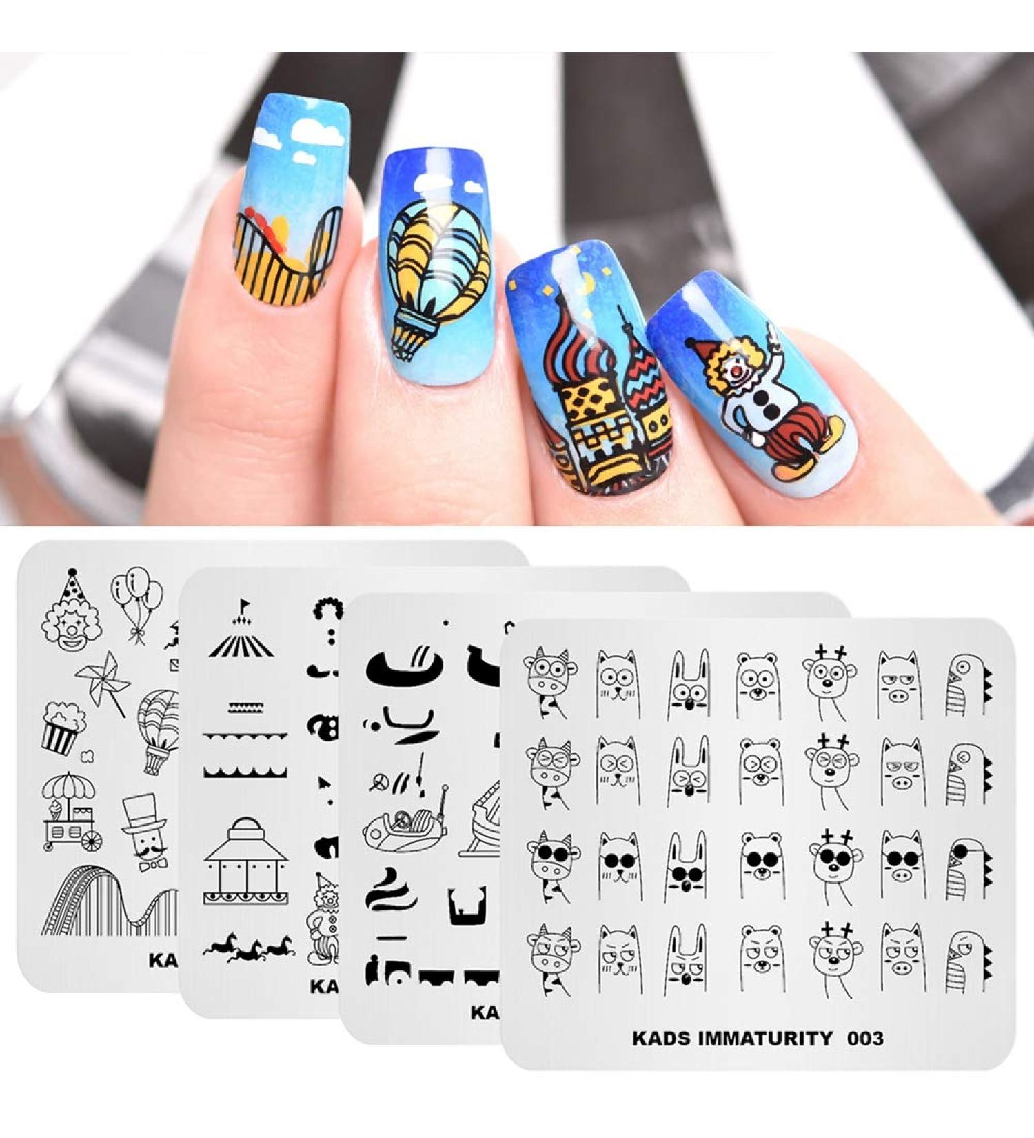 4pcs Nail Art Stamping Plates - Amusement Park Circus Animal Templates for DIY Nail Decoration - Buy Online on SooperMarket.com