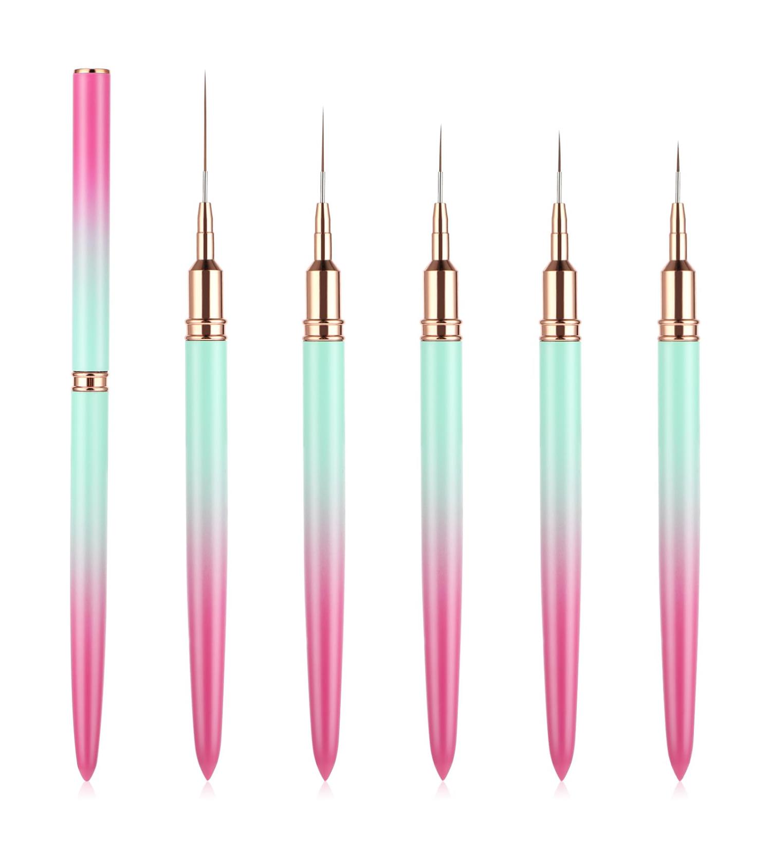 WLLHYF 5 Pieces Nail Art Liner Brush Painting Nail Art Brush Long Line Detail Fine Drawing Nail Point Drawing Tool Set 7mm/9mm/11mm/15mm/25mm (Pink Greenish) - Buy Online on SooperMarket.com
