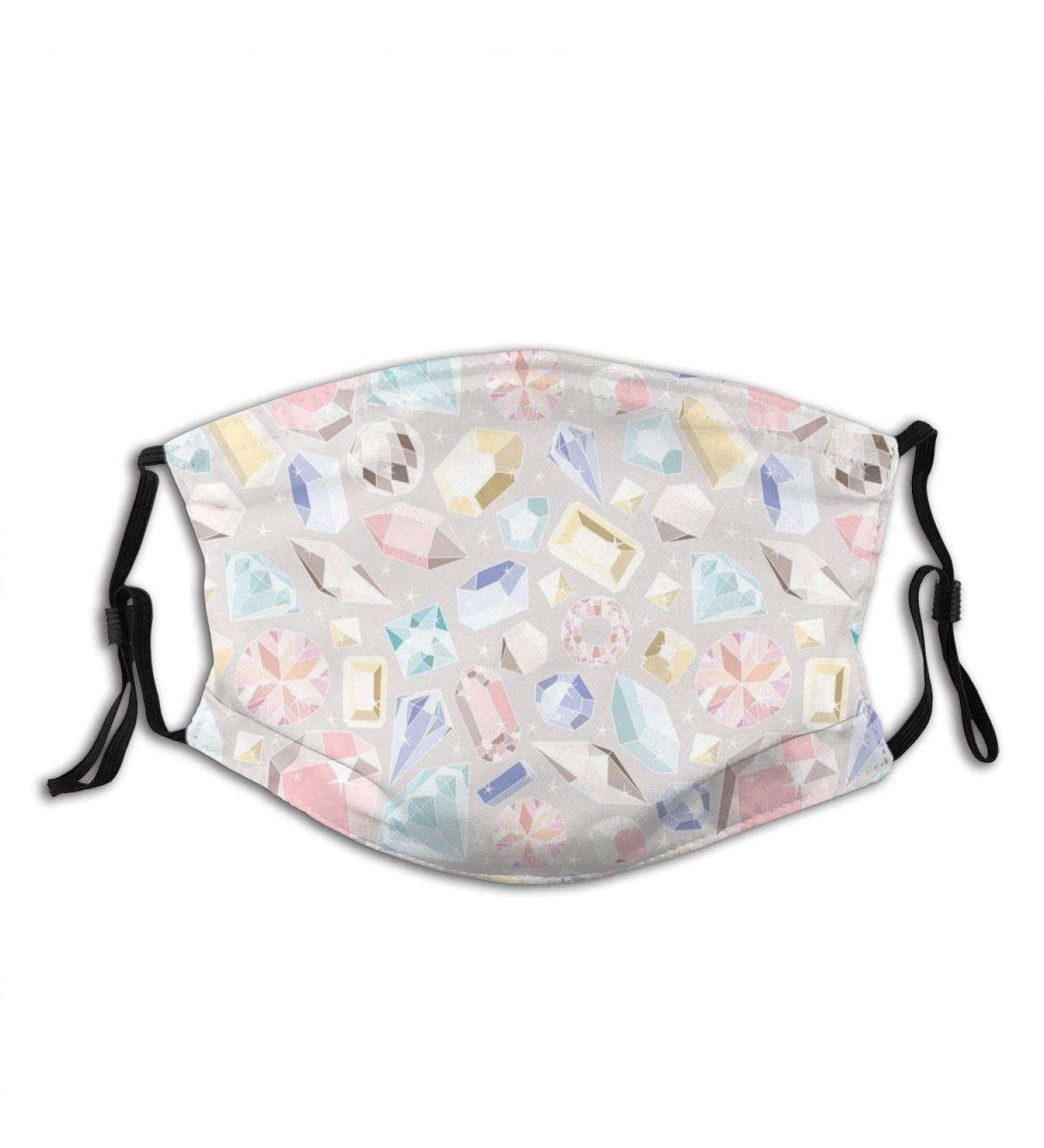 Colorful Diamonds Gemstone Figures Rich Feminine Women Fashion Style Theme Digital Print Cotton Washable Nose Wired Face Cover Filter Pocket Wide Cover with Filter - Buy Online on SooperMarket.com