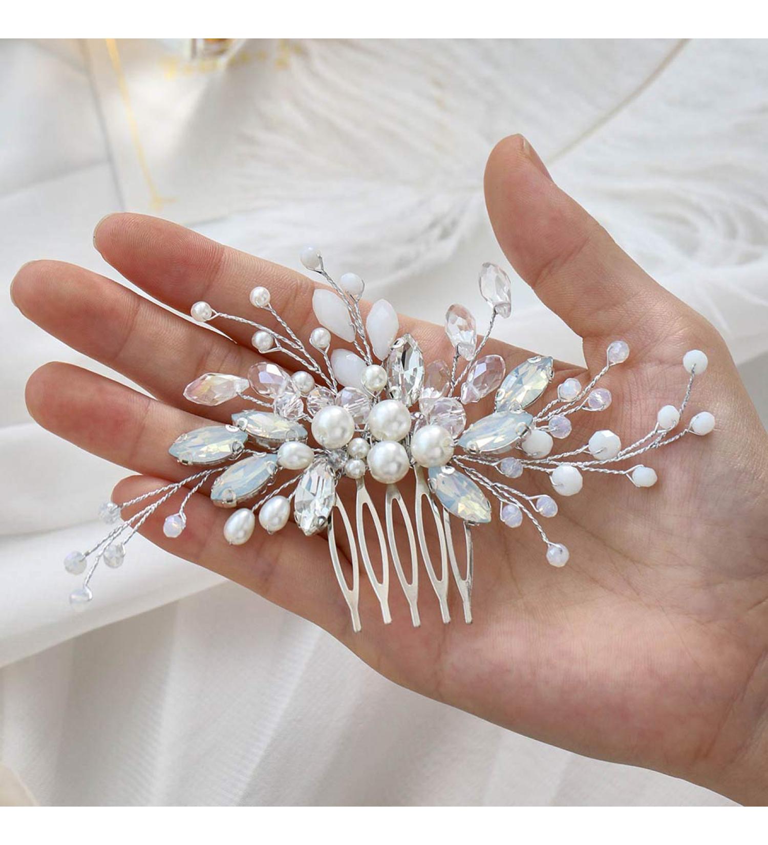 Unicra Bridal Wedding Hair Comb - Silver Crystal & Pearl Hair Accessories for Women & Girls - Buy Online on SooperMarket.com