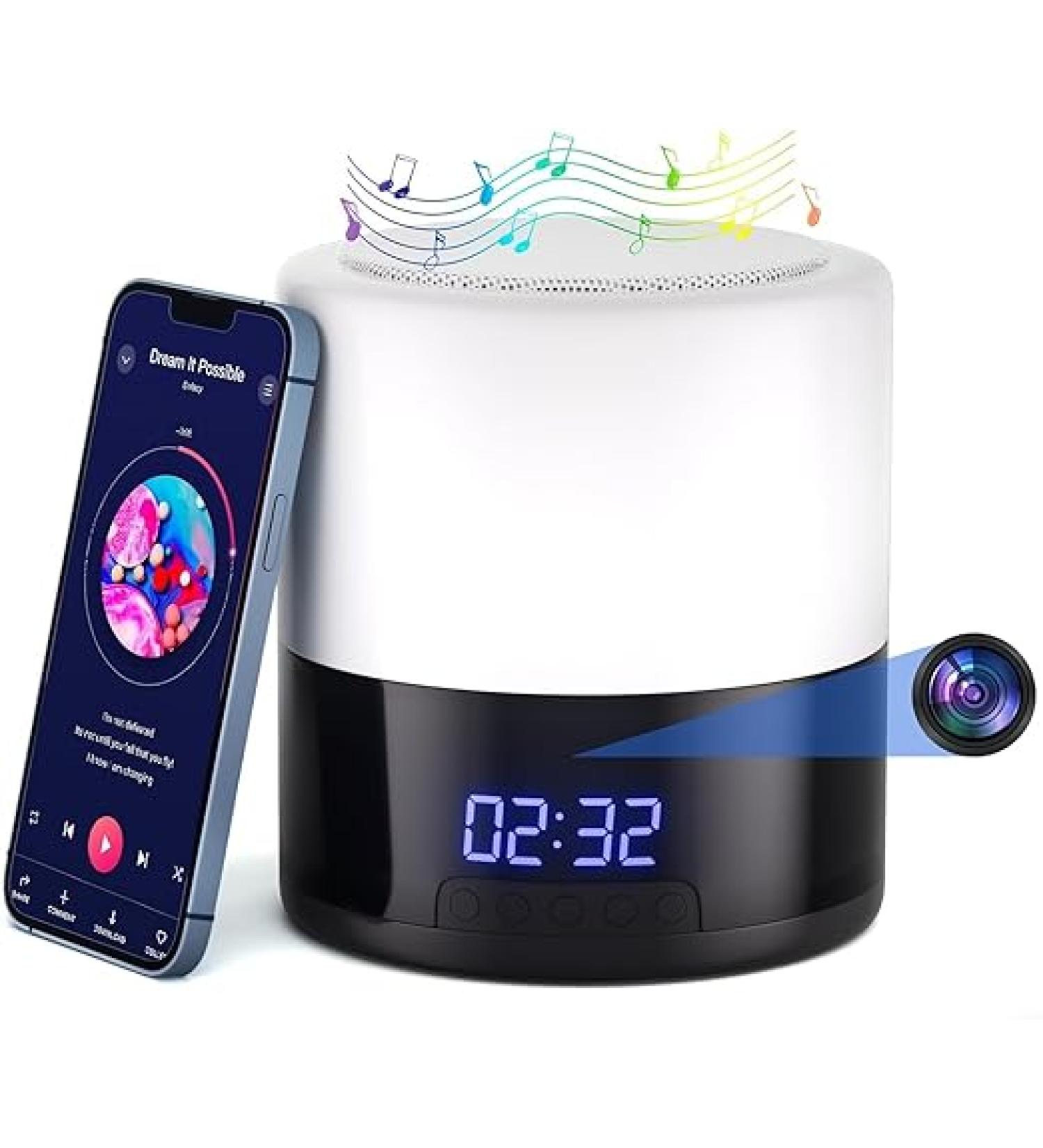 Spy Camera Hidden Camera Bluetooth Speaker  Hidden Spy Camera with Video  1080P Nanny Cam Hidden Camera with 180Â°Rotating Lens  WiFi Hidden Camera Clock Night Light with Night Vision  Motion Detection - Buy Online on SooperMarket.com
