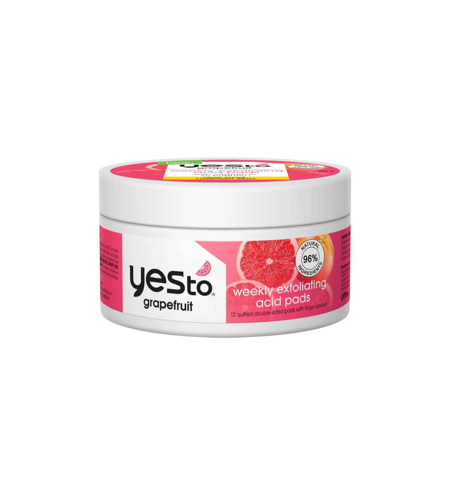 Yes To Grapefruit Weekly Acid Pads | Brightening Exfoliating Treatment for Glowing Skin | Improves Tone & Texture with Antioxidants AHAs & BHAs | Natural Vegan Cruelty-Free | 12-Count - Buy Online on SooperMarket.com