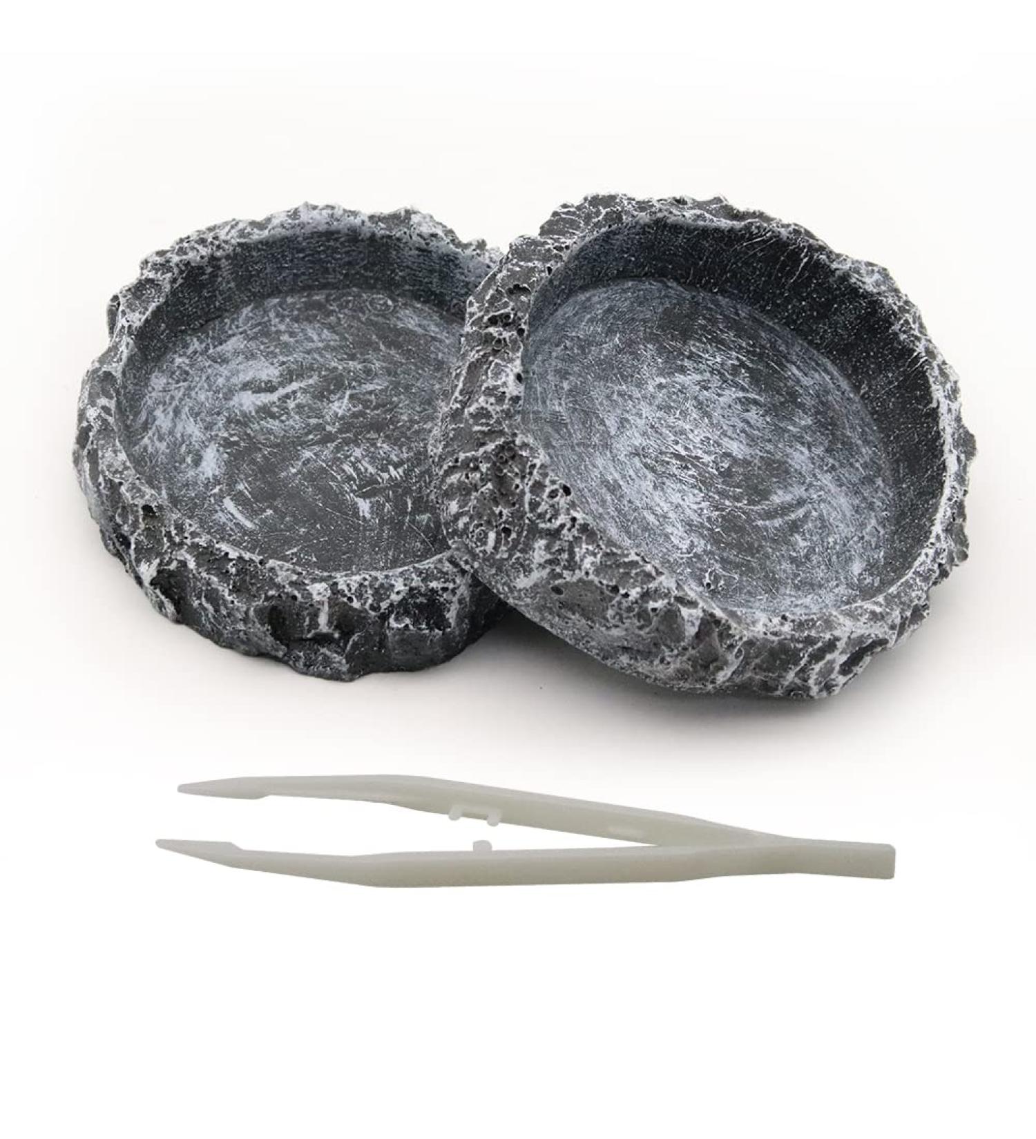 hisunfarm 2 Pcs Reptile Pets Water Dish Worm Rock Bowl Feeder with Feeding Clip for Turtle Gecko Lizard Spider Scorpion Chameleon Small - Buy Online on SooperMarket.com