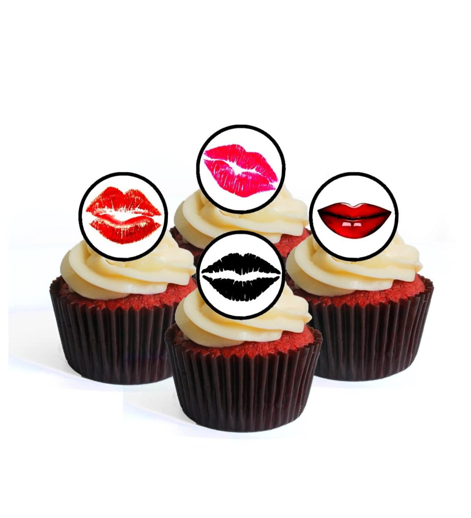 24 Lips Wafer Cupcake Toppers Edible Premium Thickness Sweetened Vanilla Wafer Card Cupcake Decorations - Buy Online on SooperMarket.com