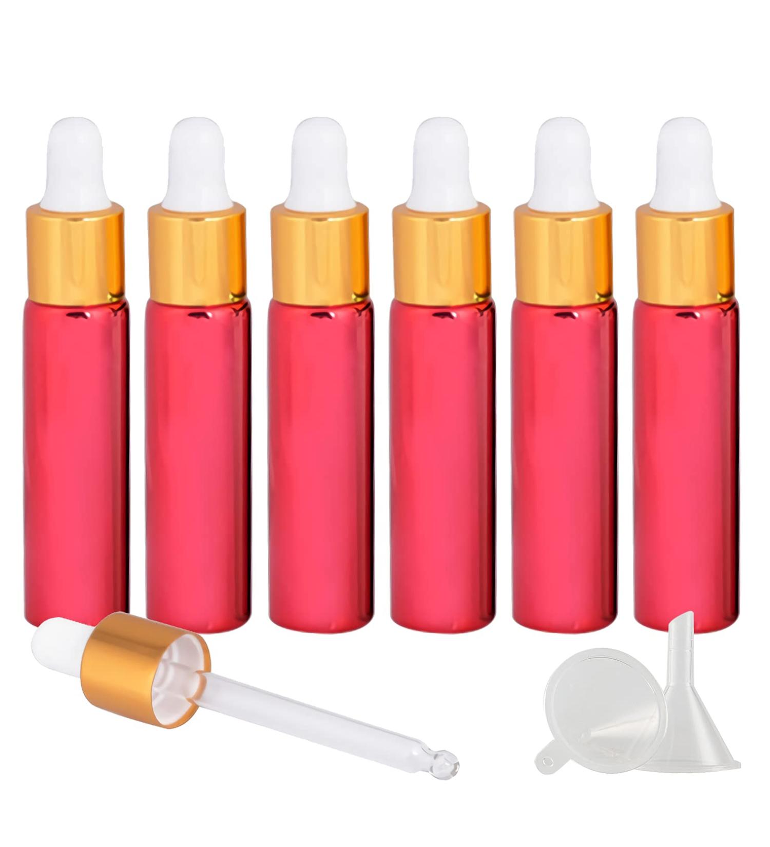 Tianzd 10ml Chrome Red Drip Bottles - 6 Pack with Glass Pipettes & Gold Caps for Essential Oils & Perfumes - International Shipping - Buy Online on SooperMarket.com