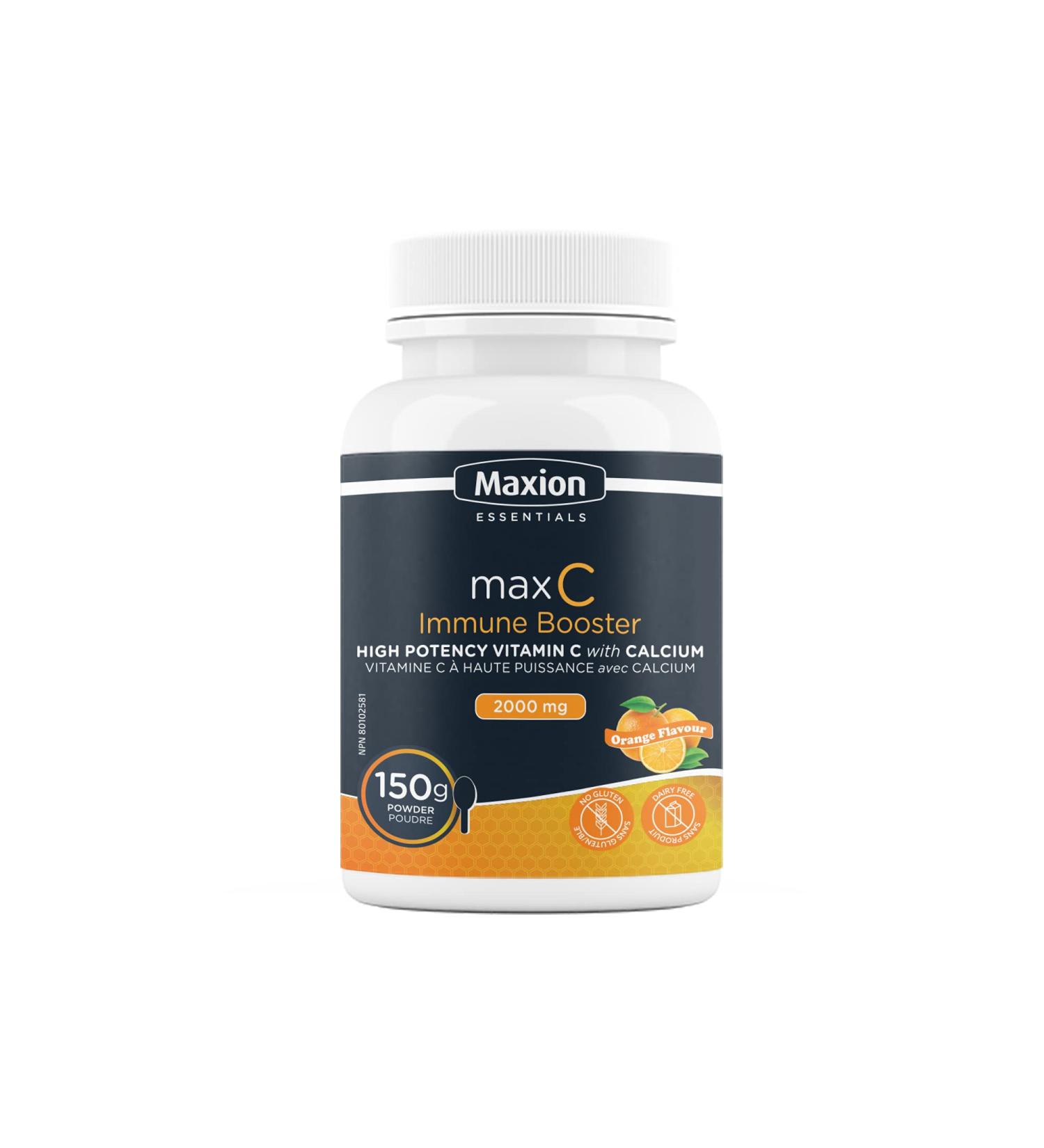 Maxion Vitamin C 2000mg with Calcium Supplement to Support the Immune System and Healthy Bones Cartilage Teeth and Gums Orange Flavour 150g Powder - Buy Online on SooperMarket.com
