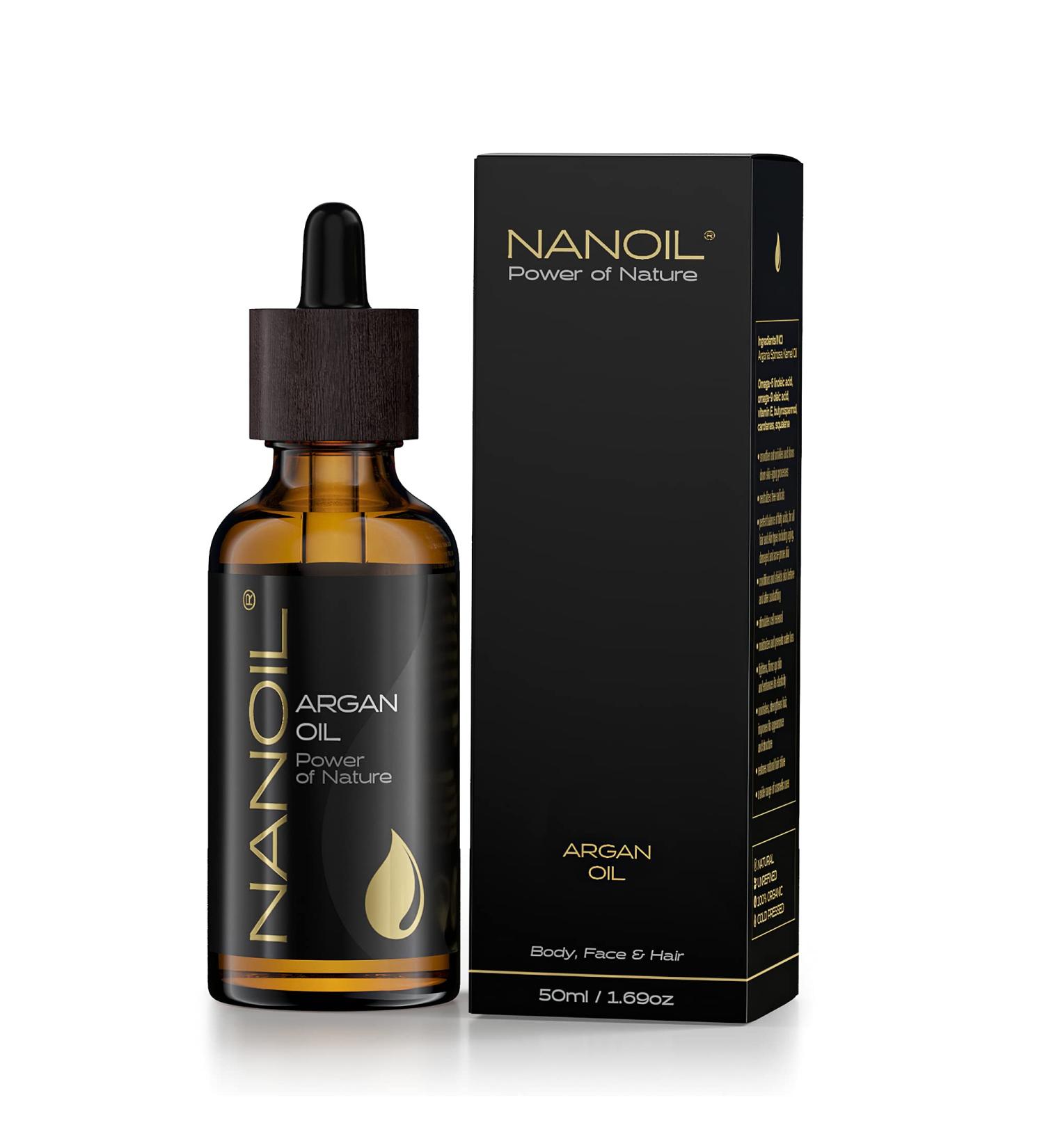 Nanoil Argan Oil 50ml - Pure Cold-Pressed Organic Oil for Hair Body & Face | Natural Care & Anti-Aging Solution - Buy Online on SooperMarket.com