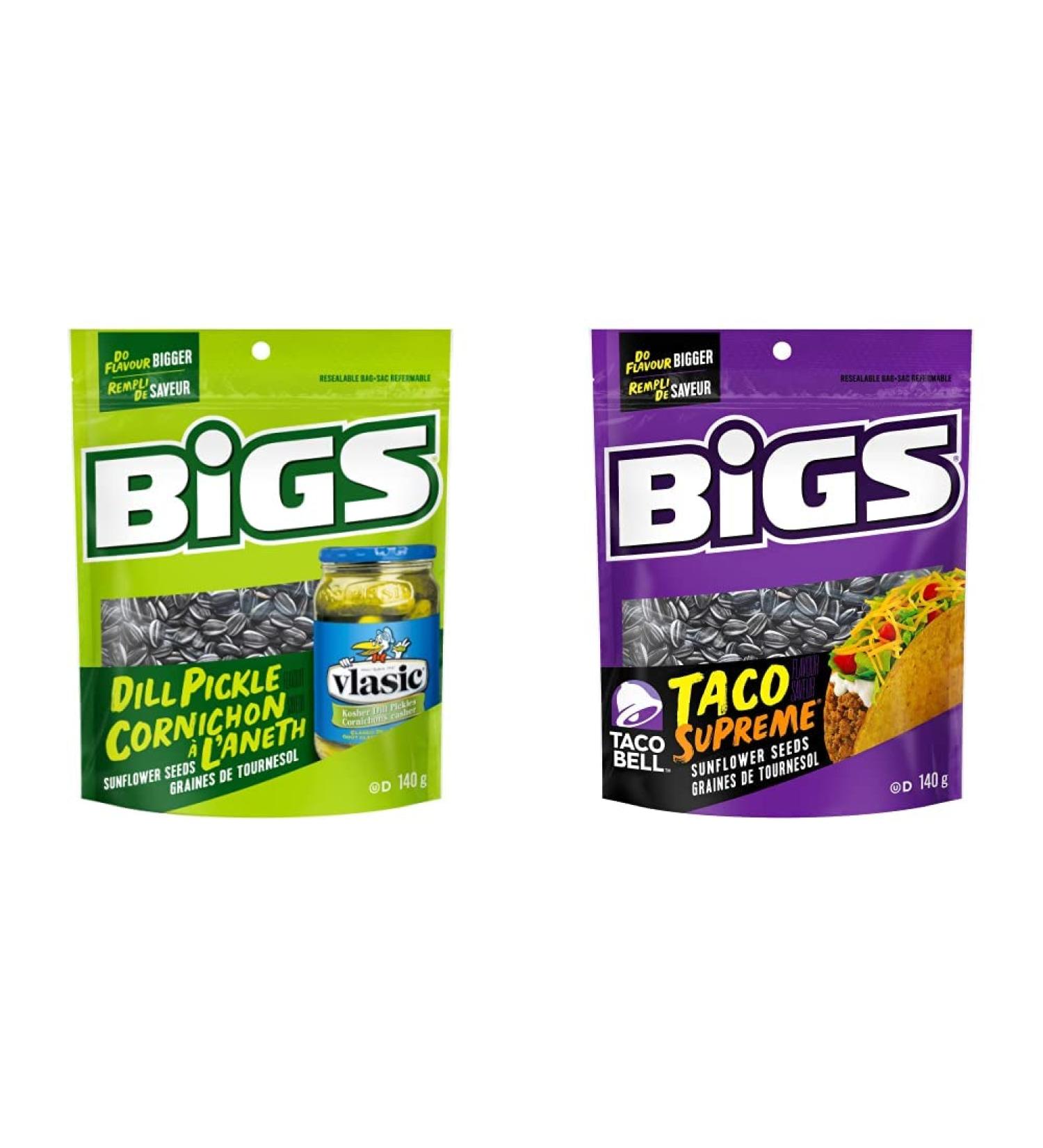 Bigs Sunflower Seeds Dill Pickle Flavour - 8x140g Bags 8 Count & Taco Supreme Flavour Sunflower Seeds 140 grams Sunflower Seeds + Sunflower Seeds 140 grams - Buy Online on SooperMarket.com
