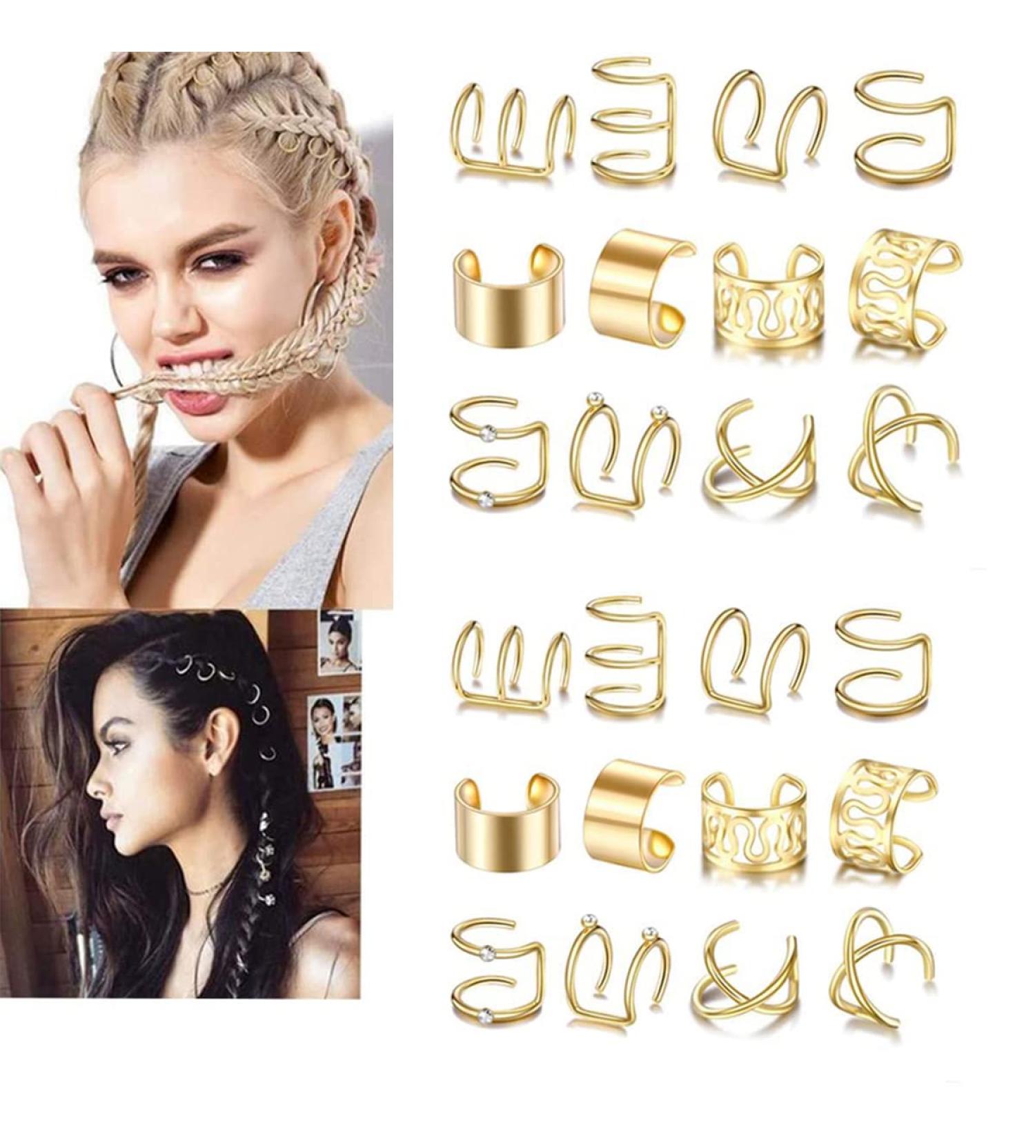 24 Pcs Gold Hair Braids Dreadlock Non-Piercing Ear Clip Beard Beads Cuffs for Women Men - Hair Accessories & Styling Jewelry Tools - Buy Online on SooperMarket.com