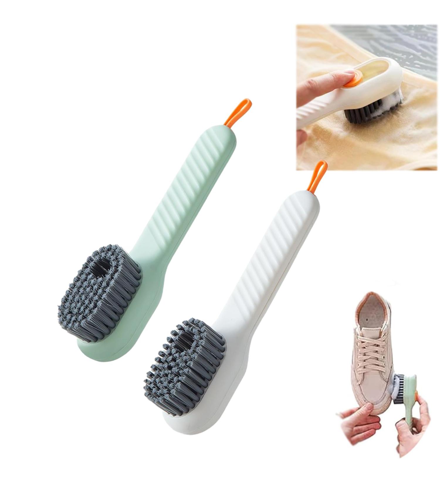 2 in 1 Multifunction Cleaning Brush Liquid Filled Laundry Brush Cleaning Brush with Soap Dispenser for Washing Clothes Shoes Suitable for Home Cleaning (White+Green) - Buy Online on SooperMarket.com