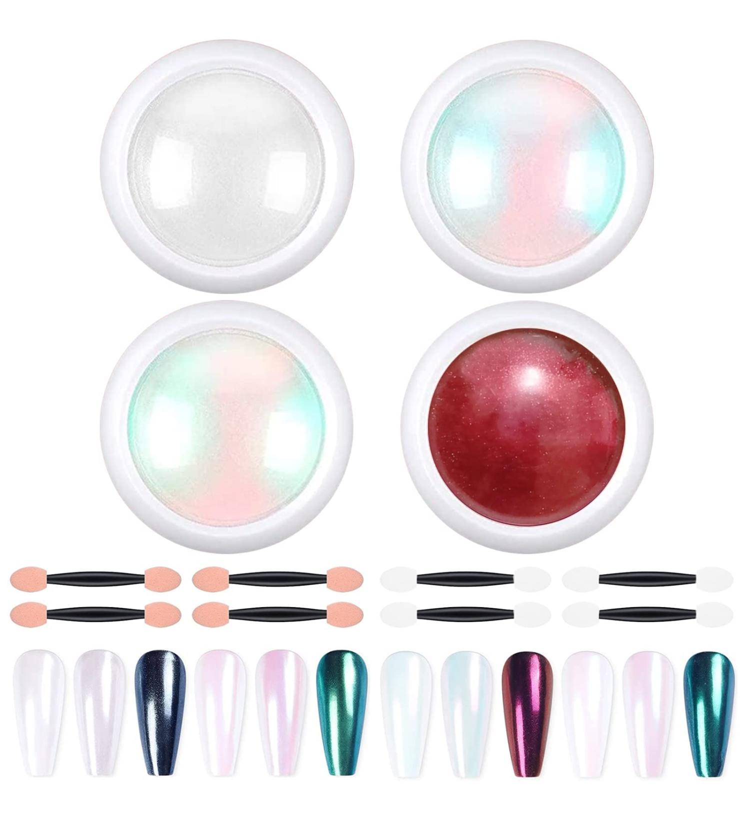 Chrome Nail Powder Set - Metallic Mirror Effect, Mermaid Aurora, White Pearl, Holographic Glitter Dust - Nail Art Decoration Kit - Buy Online on SooperMarket.com