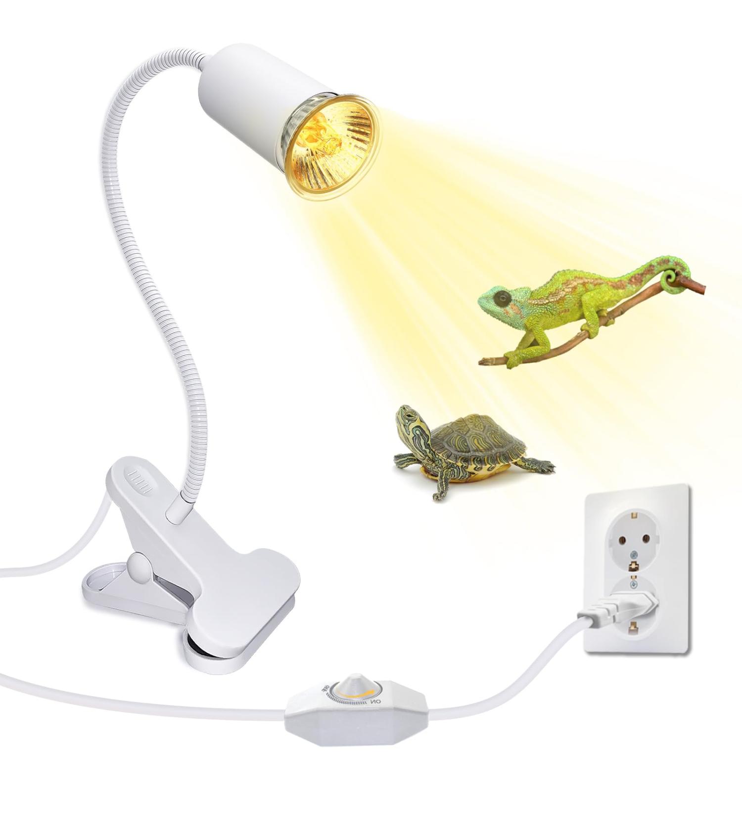 WPQiuzs Turtle Heat Lamp - 240cm Cable E27 UVA UVB Ceramic Heating Lamp for Reptiles Adjustable Clip & Swan Neck for Lizards & Turtles - Buy Online on SooperMarket.com