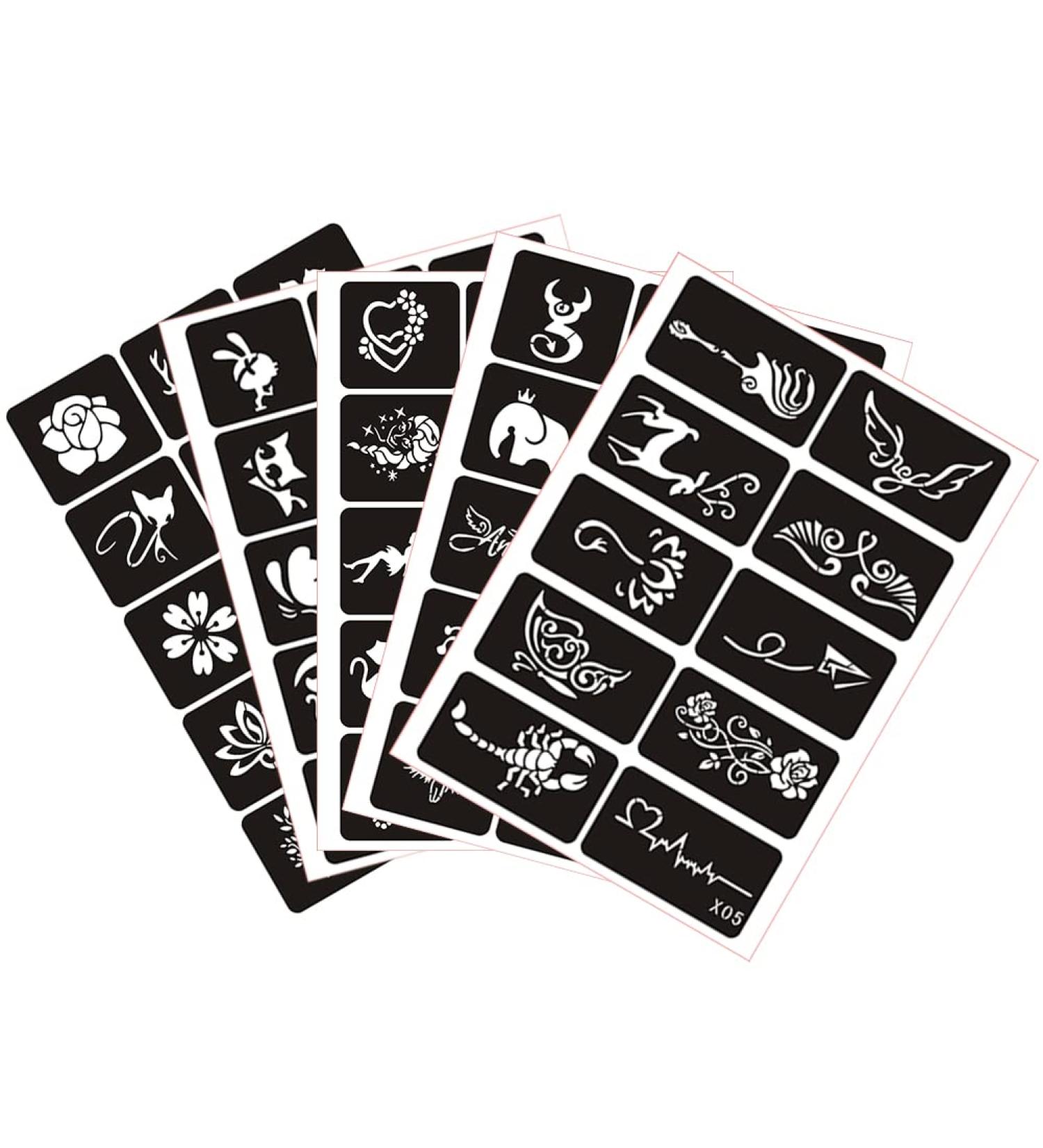 Xmasir 5 Sheets 70pcs Small Glitter Woman Drawing Tattoo Stencil Set for Kids - Cute Airbrush Stencils & Templates - Buy Online on SooperMarket.com