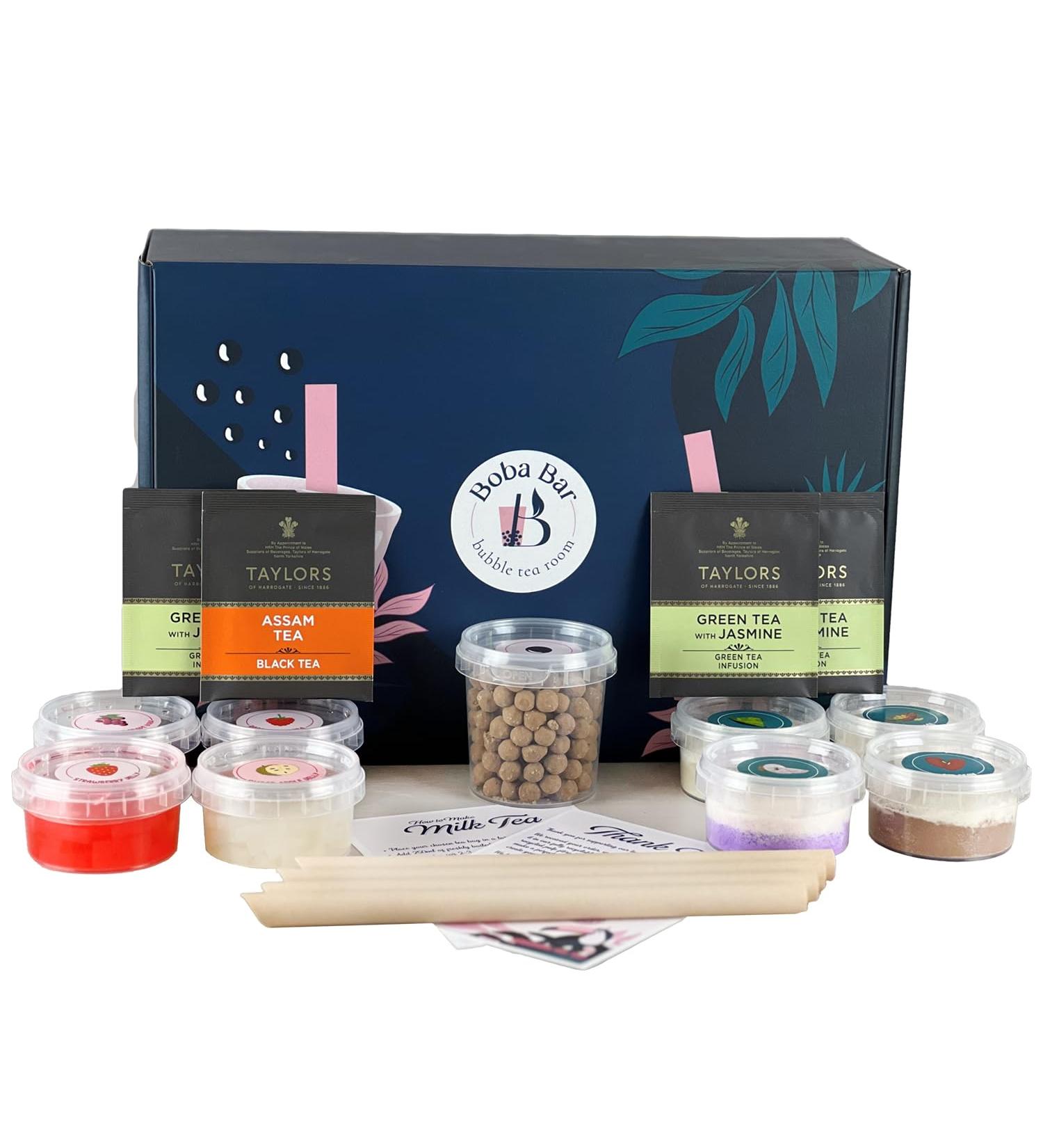 MBTK - 4 (Boba Bar London | Burst of Flavours Milk Bubble Tea Kit | 4 Milk Tea Flavours | 4 Boba & Jelly Toppings | Tapioca Pearls | 4 Bamboo Straws | 4 Tea Bags | 2 Recipe Cards ) - Buy Online on SooperMarket.com