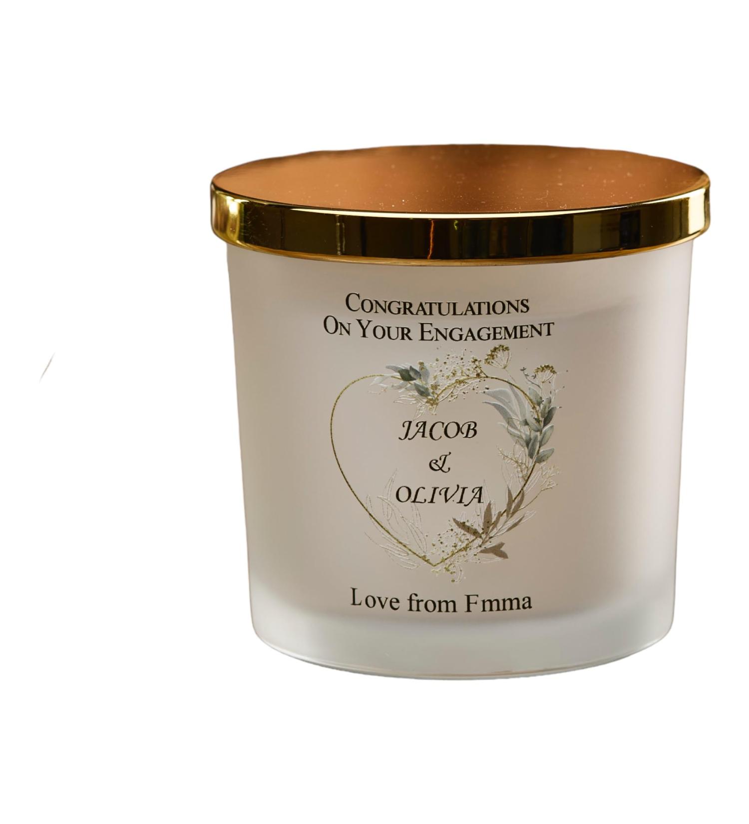 Personalised Large Double Wick Engagement Candle Gift with Gold Leaf (White Musk Vanilla) - Buy Online on SooperMarket.com