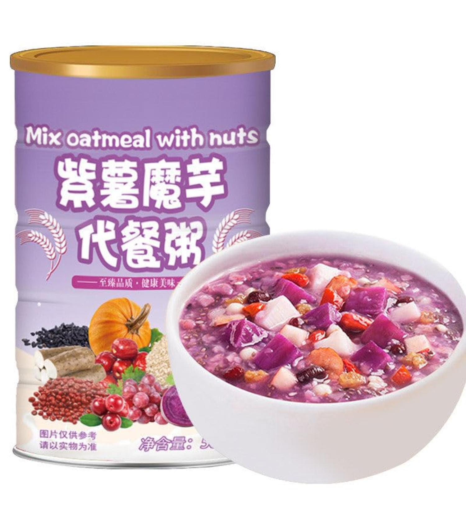 Purple potato and konjac cereal 500g/can food substitute Congee Sweet potato konjac flour healthy and nutritious breakfast porridge instant brewed Grain oatmeal powder Chinese snack gift pack (3can) - Buy Online on SooperMarket.com