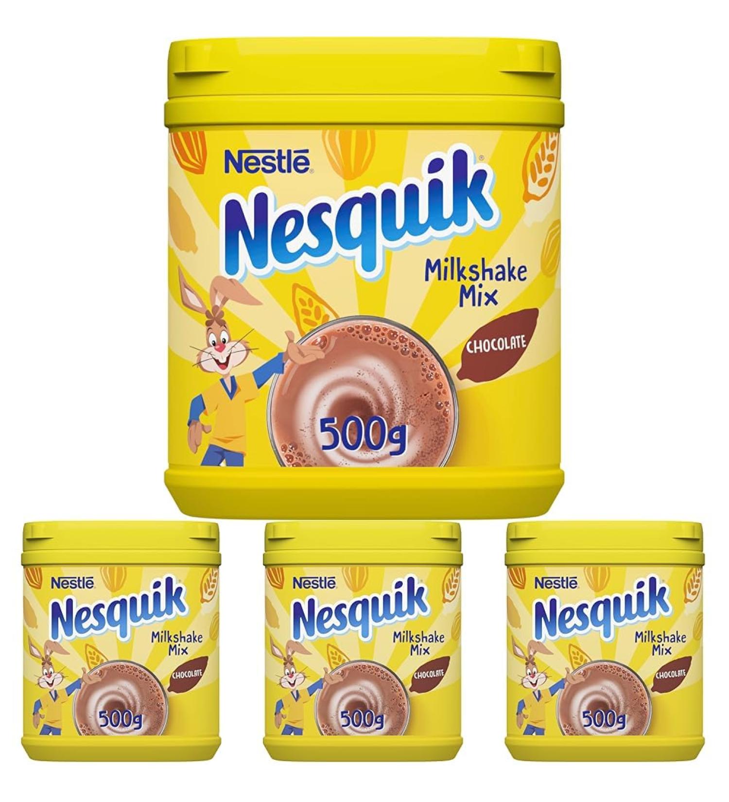 Nesquik Chocolate Flavoured Milkshake Powder For Milk Fortified with Vitamin D Breakfast After School Snack 500g Tub (Pack of 4) - Buy Online on SooperMarket.com