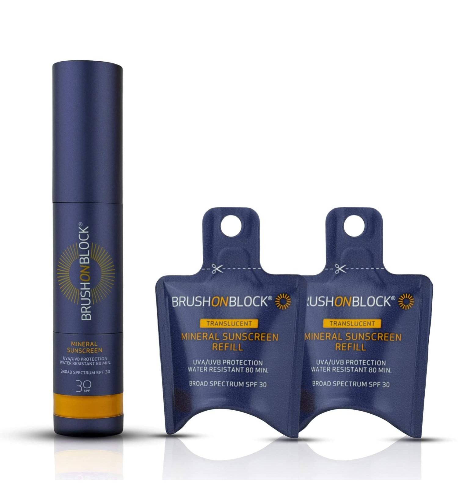Brush on Block SPF 30 Mineral Powder Sunscreen Kit | Translucent Brush with 2 Eco-Friendly Refills - Buy Online on SooperMarket.com