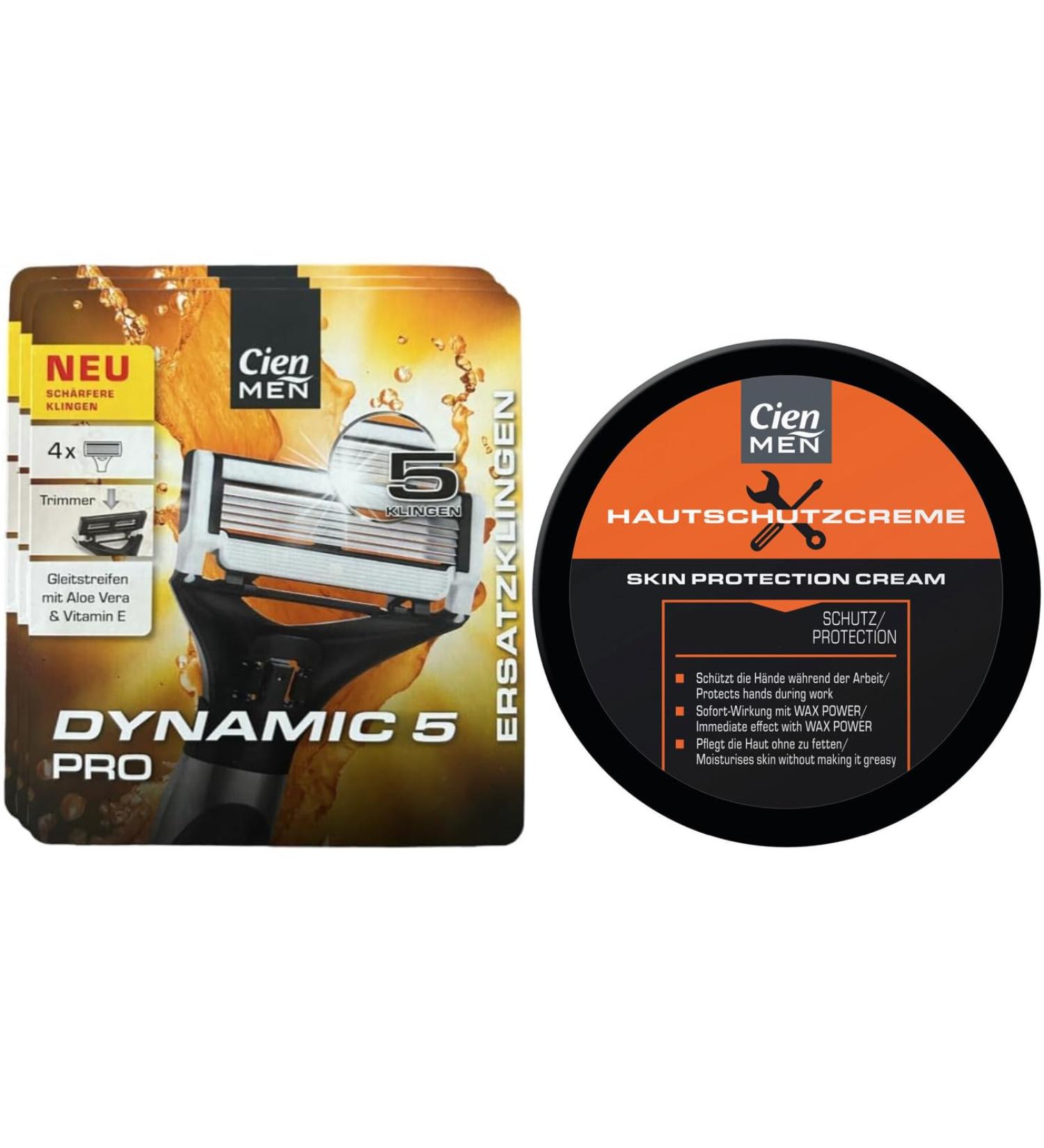 Cien men 12 replacement blades for Dynamic 5 Pro 5-blade-shaving system (3 x 4 pieces) + Cien Men skin protection cream Skin Protection Cream (75 ml)