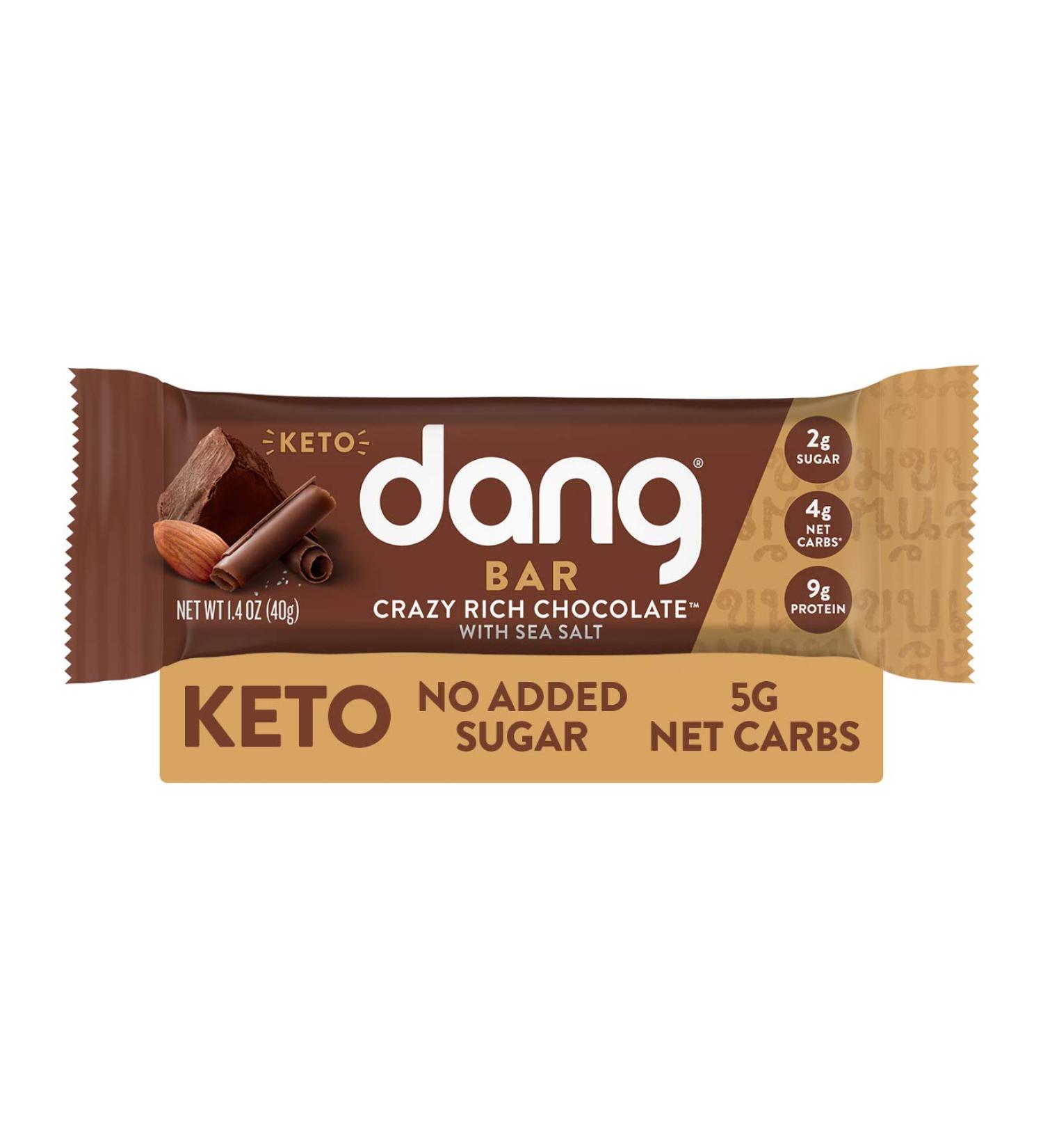 Dang Keto Bar - Crazy Rich Chocolate with Sea Salt | 12 Bars (1.4 oz each) - Low Carb Snack - Buy Online on SooperMarket.com