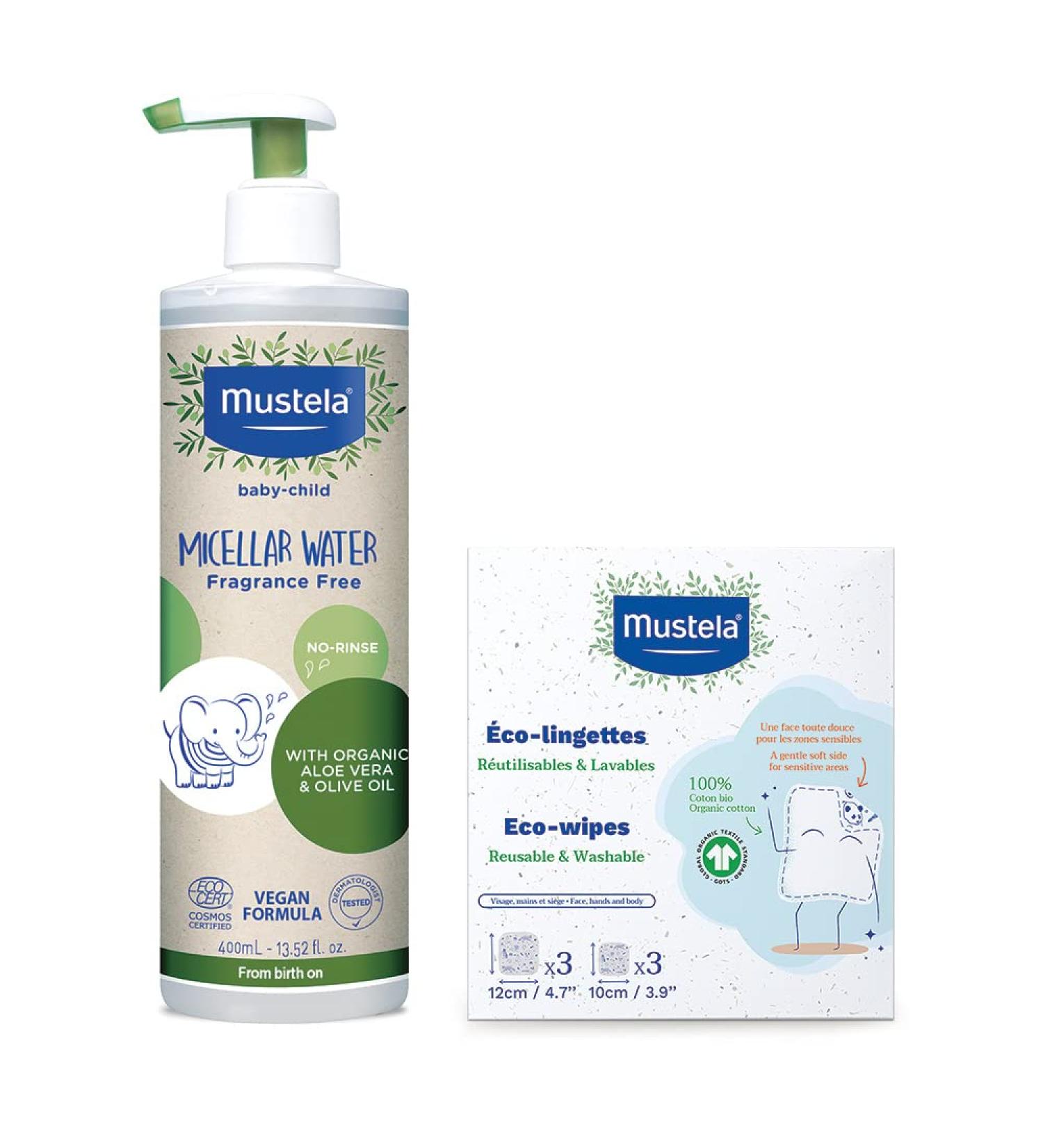 Mustela Organic Micellar Cleansing Water & Reusable Cotton Eco-Wipes Bundle - Buy Online on SooperMarket.com