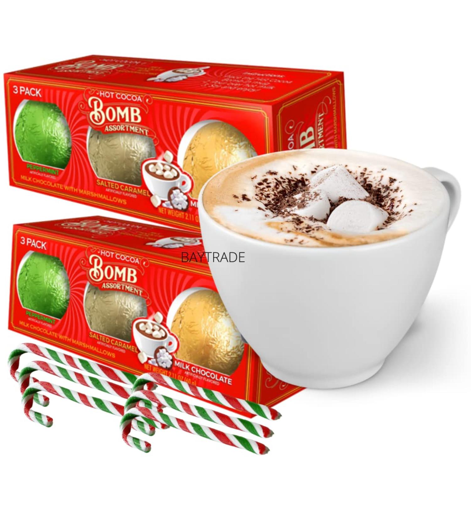 6x Hot chocolate bombs with marshmallow and 6x Peppermint Christmas Candy Canes- Kids Hot Chocolate Gift Set - Hot chocolate station - Xmas Eve Box Fillers for Kids Teens Toddlers Adult Stocking Gifts Chocolate 12 Piece Set - Buy Online on SooperMarket.com
