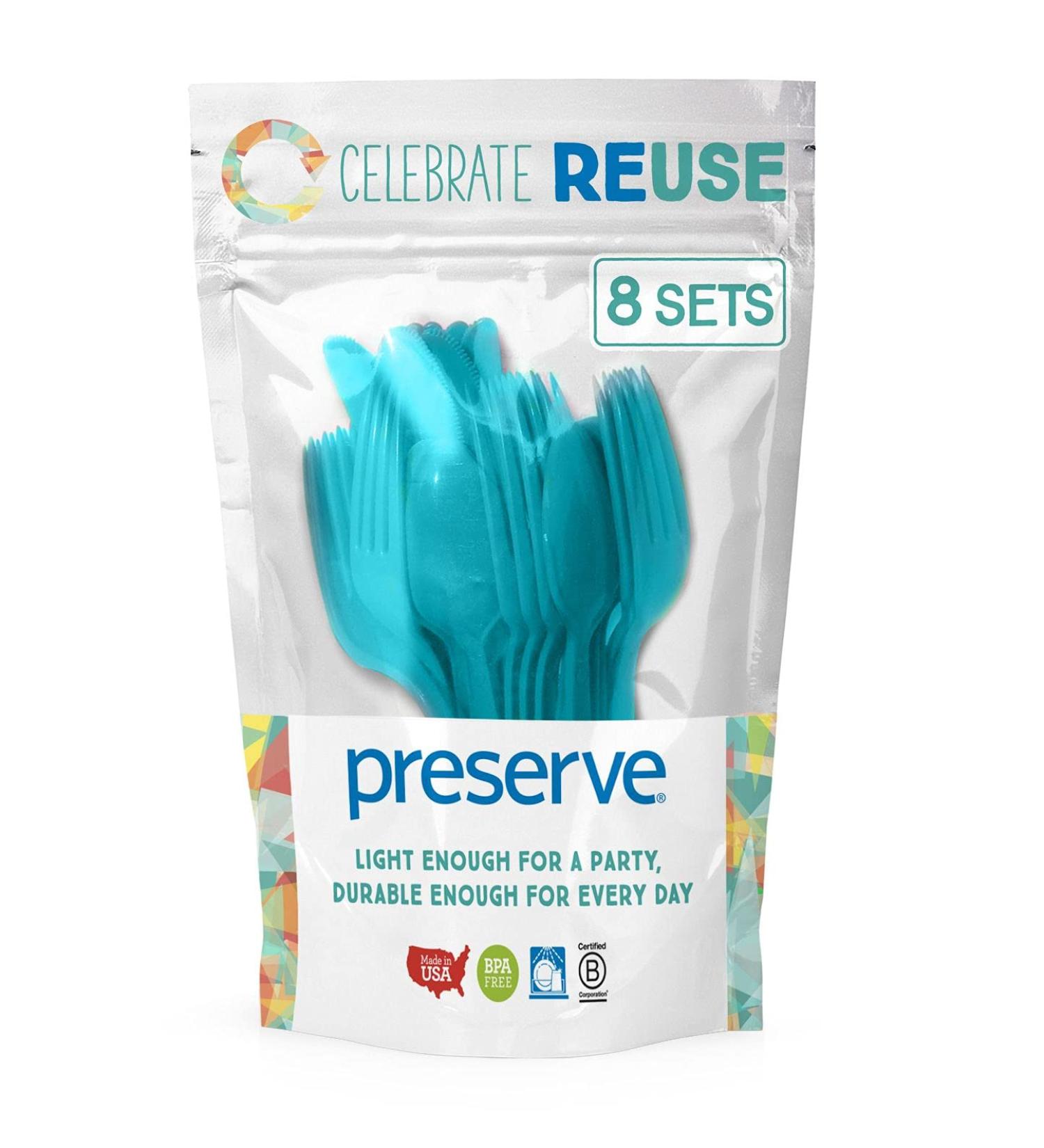 Preserve On-the-Go Cutlery Set, 24-Pack - Aqua | Eco-Friendly Kitchen Supplies - Buy Online on SooperMarket.com