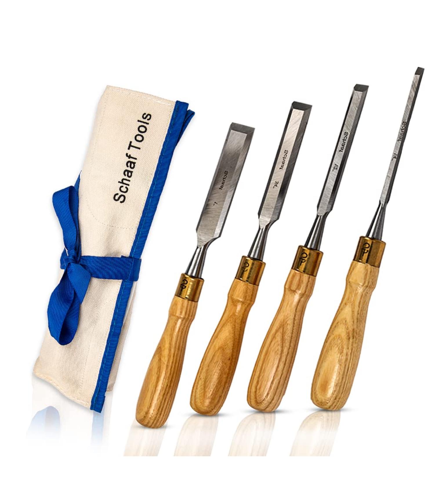 Schaaf Tools 4-Piece Wood Chisel Set | Finely Crafted Woodworking Hand Tools | Durable Cr-V Steel Bevel Edged Blade  Tempered to 60HRc | Tool Roll Included - Buy Online on SooperMarket.com