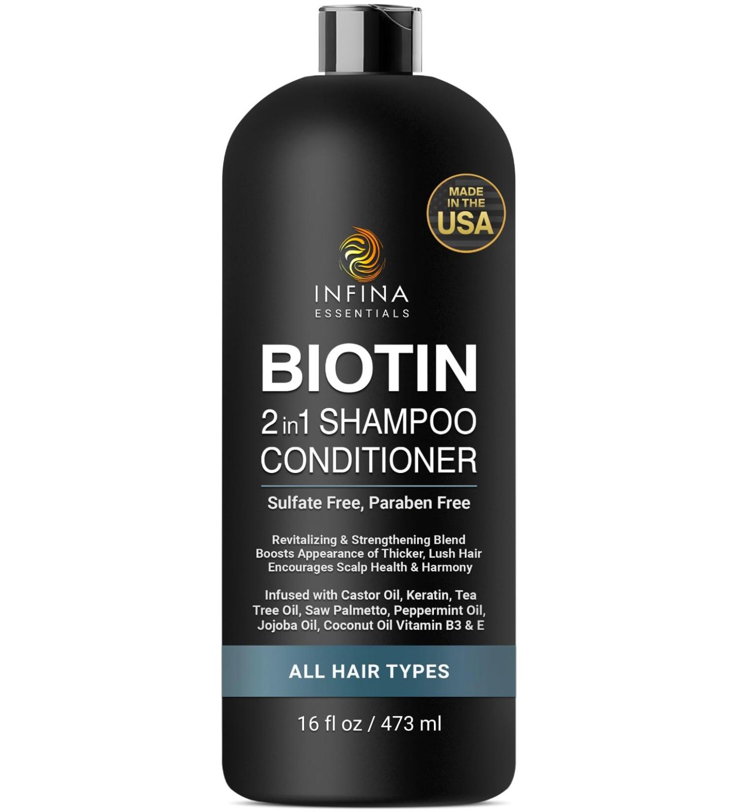 Biotin 2-in-1 Hair Thickening Shampoo & Conditioner | Saw Palmetto Keratin Caffeine & Vitamin E | For Men & Women | 16 fl oz - Best for Hair Growth - Buy Online on SooperMarket.com