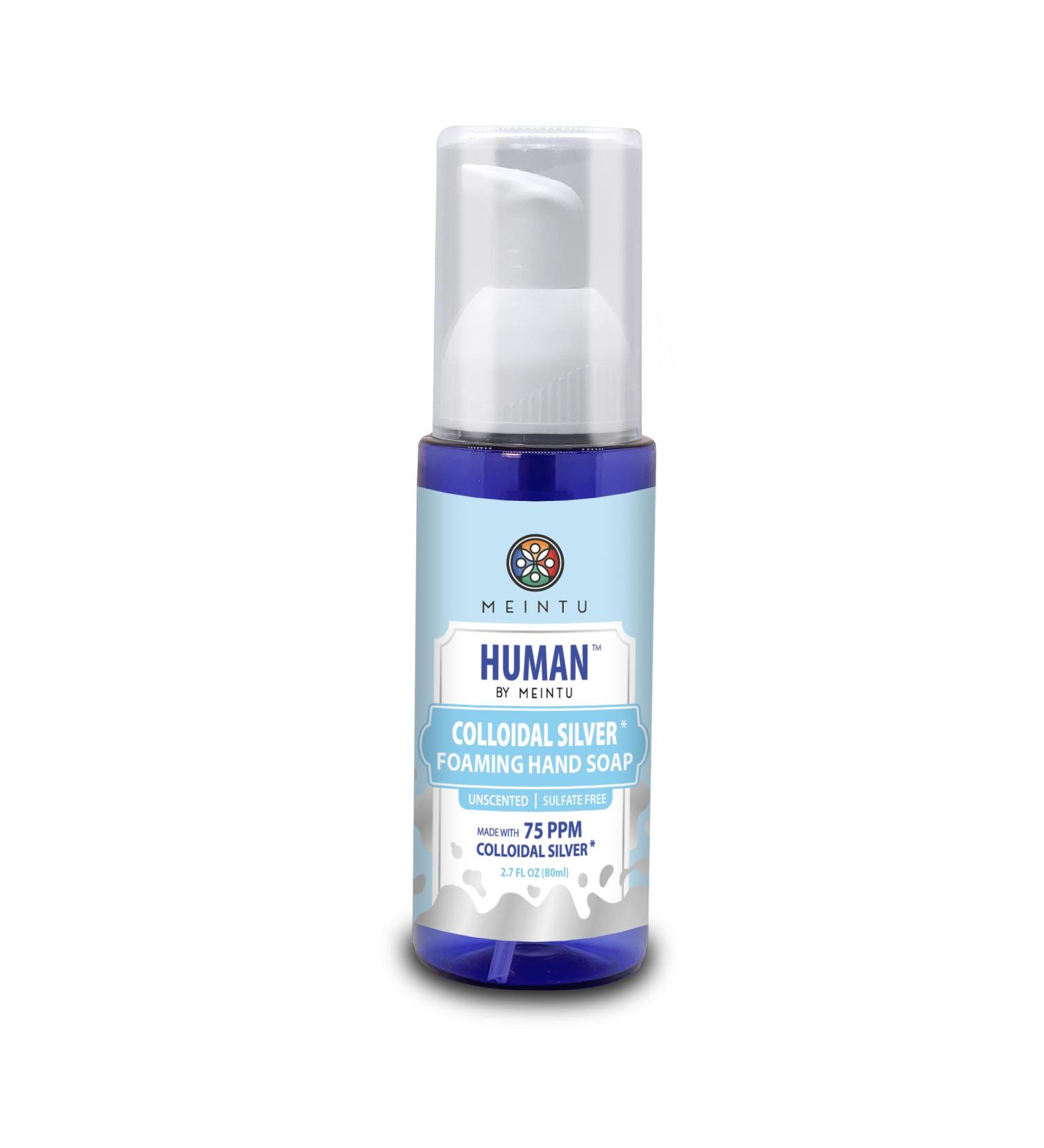 MEINTU Human Colloidal Silver Foaming Hand Soap - 75 PPM - Eliminates 99.99% of Germs Unscented Sulfate-Free 2.7oz Pump Bottle for All Skin Types - International Shipping Available - Buy Online on SooperMarket.com