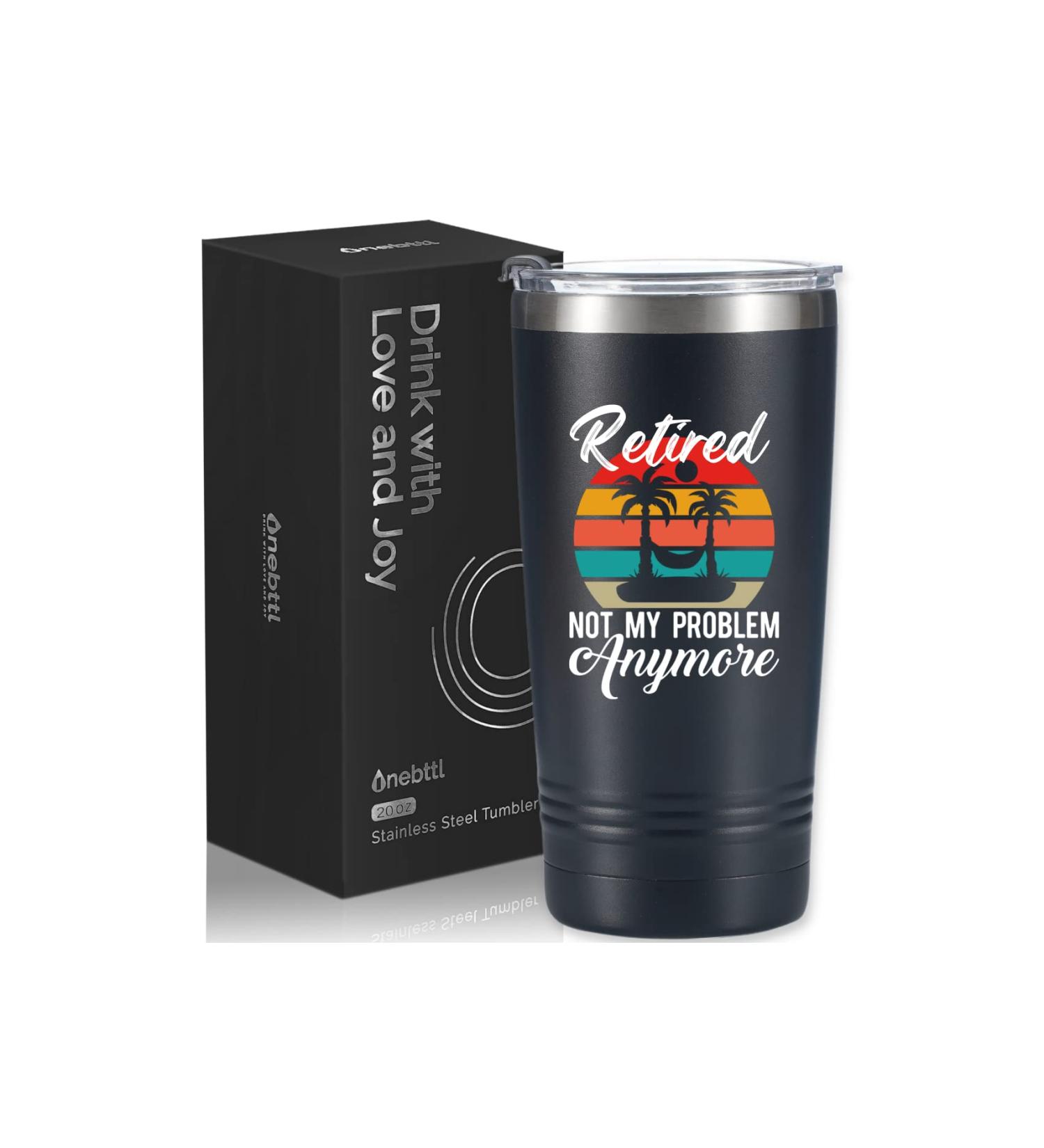 Retirement Gifts for Men and Women - Unique 20oz Tumbler Present for Retired Grandpa, Grandma, Nurse, Police, Boss, Coworker - Black 'Retired Not My Problem Anymore - Buy Online on SooperMarket.com