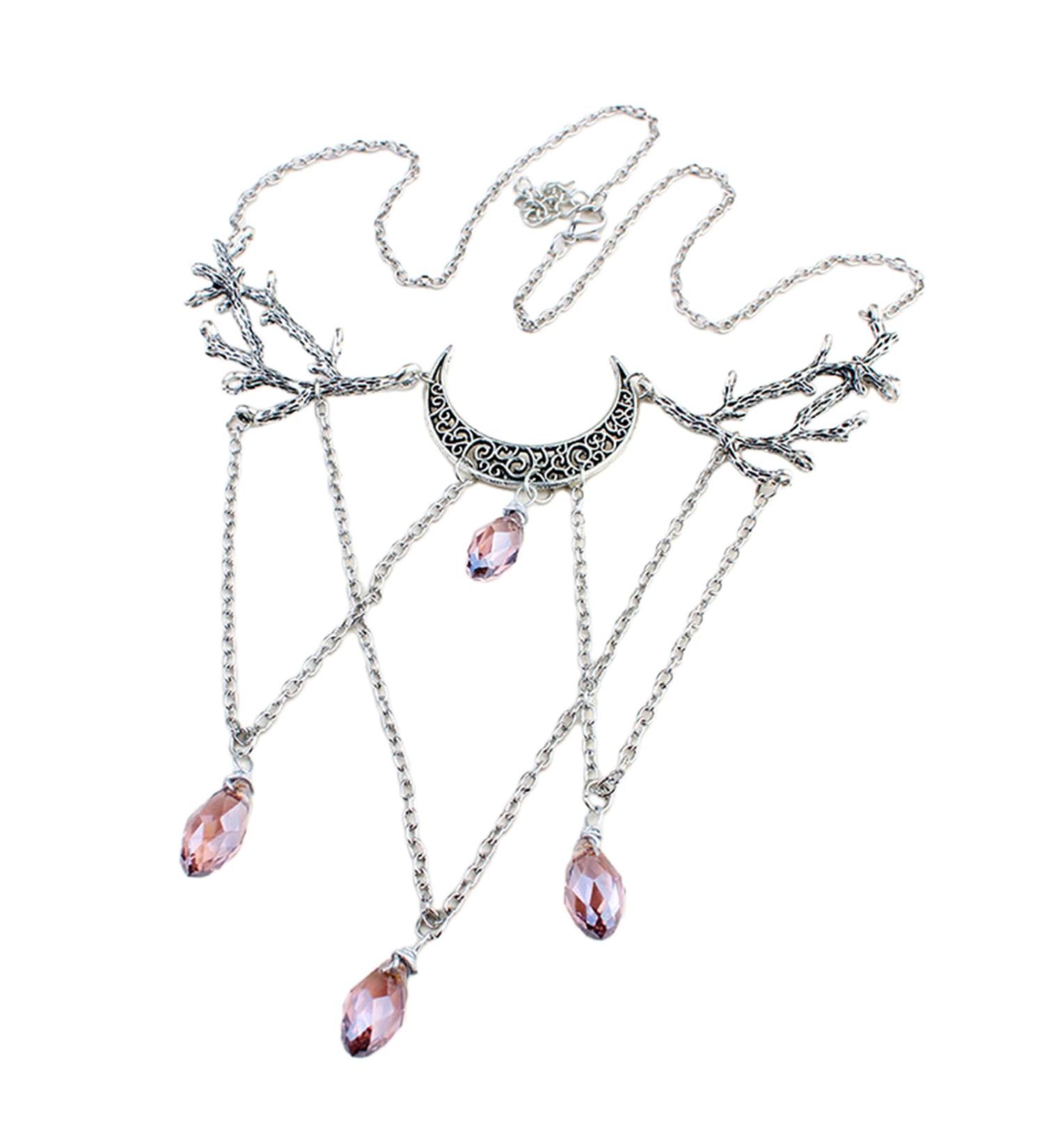 Oralgo Gothic Necklace: Vintage Lunar Branch with Violet Crystal Water Drop Pendant - Fashionable Pagan Witch Jewelry for Women - Buy Online on SooperMarket.com