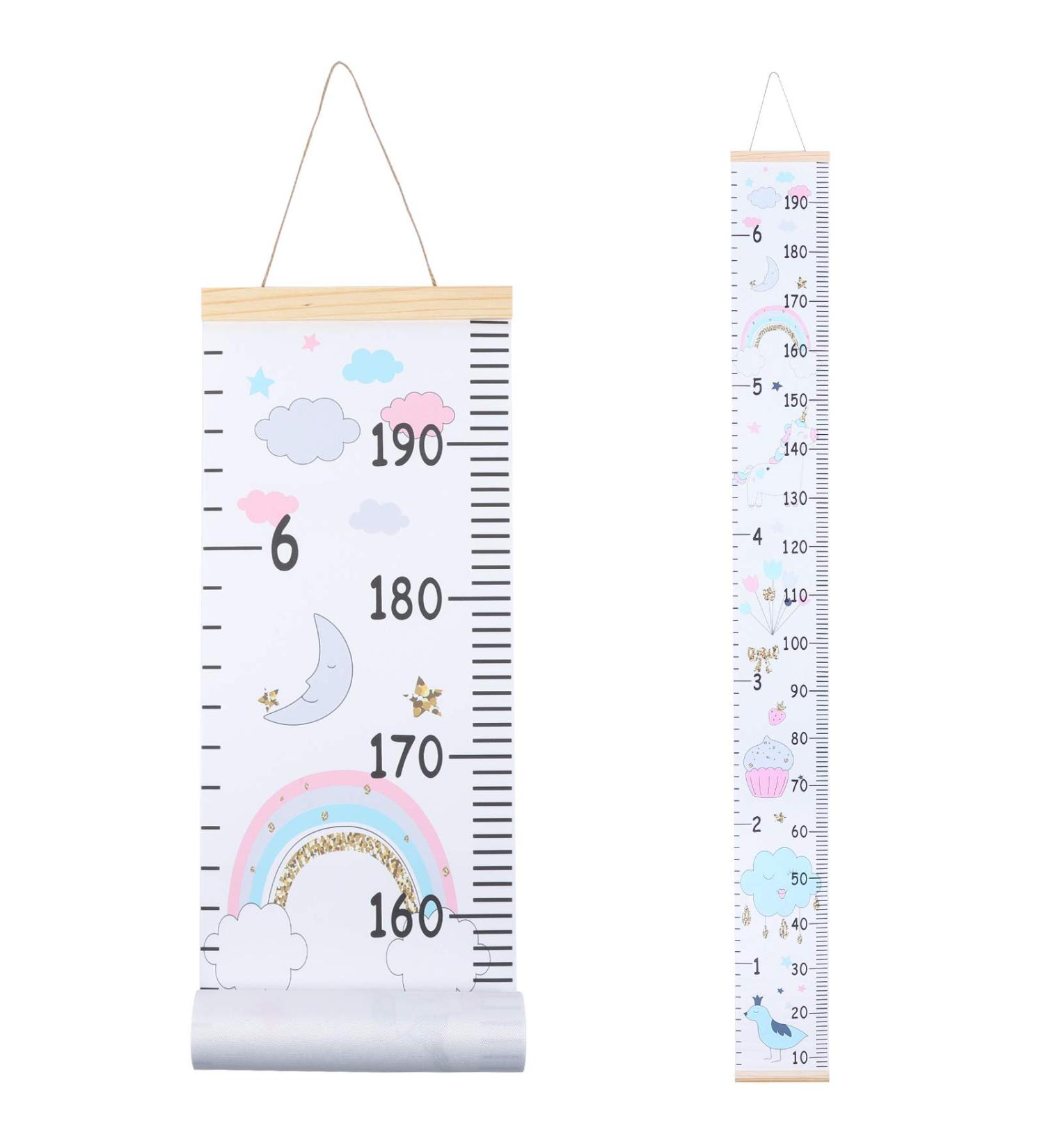 Heyu-Lotus Kids Height Chart 200X20CM | Unicorn 2 | Wall Hanging Growth Chart for Boys and Girls | Removable Canvas and Wood Measuring Ruler | Children Bedroom Decoration - Buy Online on SooperMarket.com
