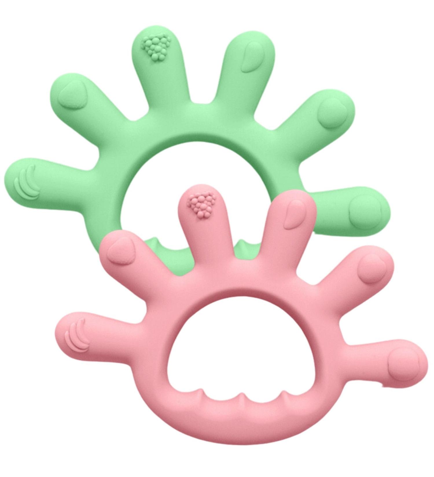 Buy Silicone Teething Bite Ring for Babies - 2-Pack | Toddler Teeth Relief | Perfect Shower Gifts - Green & Pink - Buy Online on SooperMarket.com