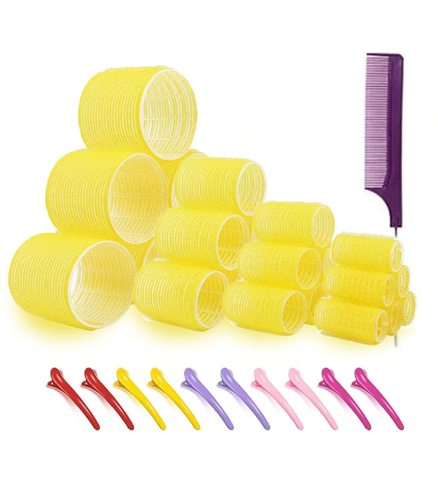 Jumbo Hair Rollers Set Hair Rollers Self Grip Curlers For Long Hair No Heat Curlers Heatless Hair Rollers With Clips & Comb 24 Packs (Yellow 24Pcs) - Buy Online on SooperMarket.com