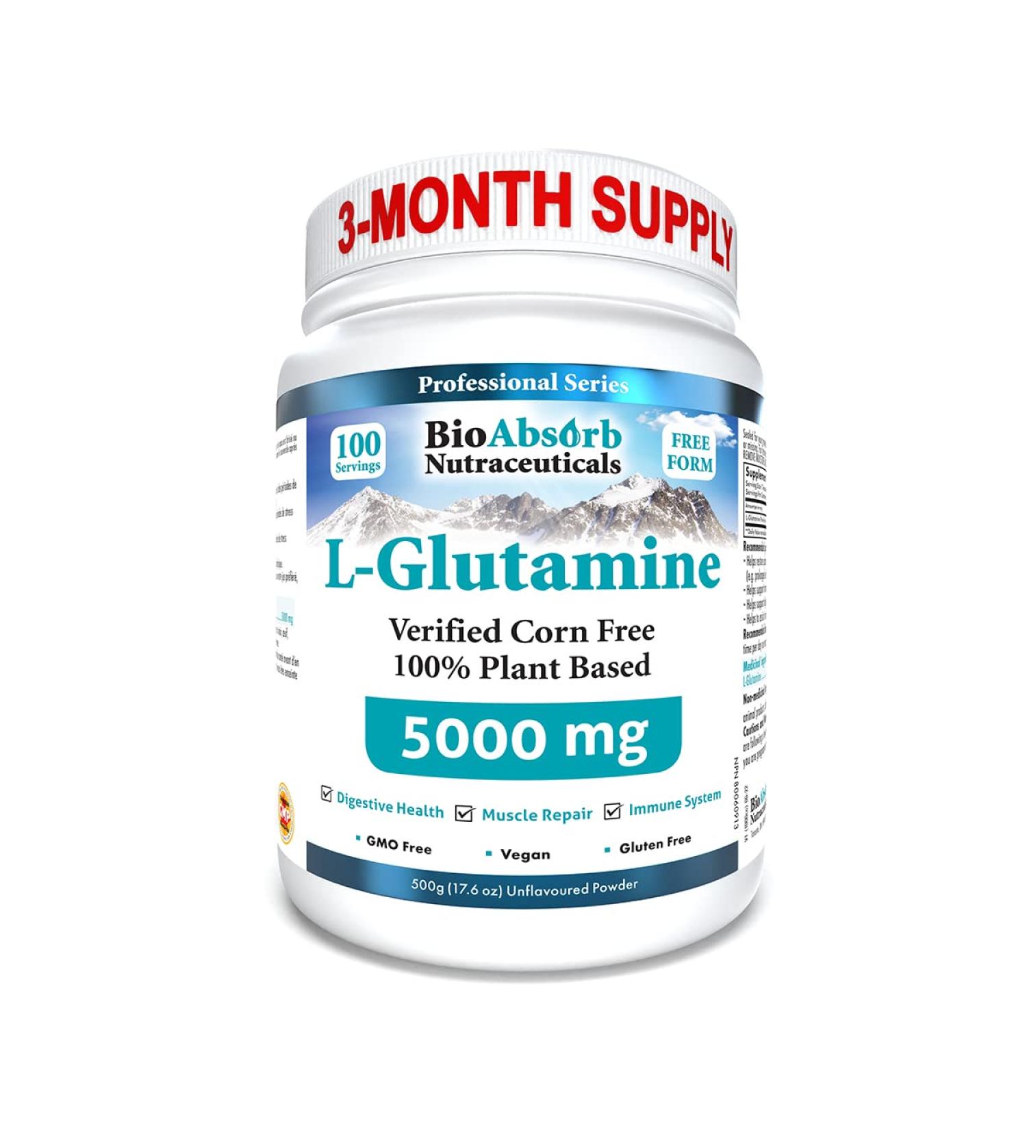 L-Glutamine Powder Corn-Free Non-GMO 100-Day Supply Vegan L Glutamine For Gut Health & Post Workout (500 mg) - Buy Online on SooperMarket.com