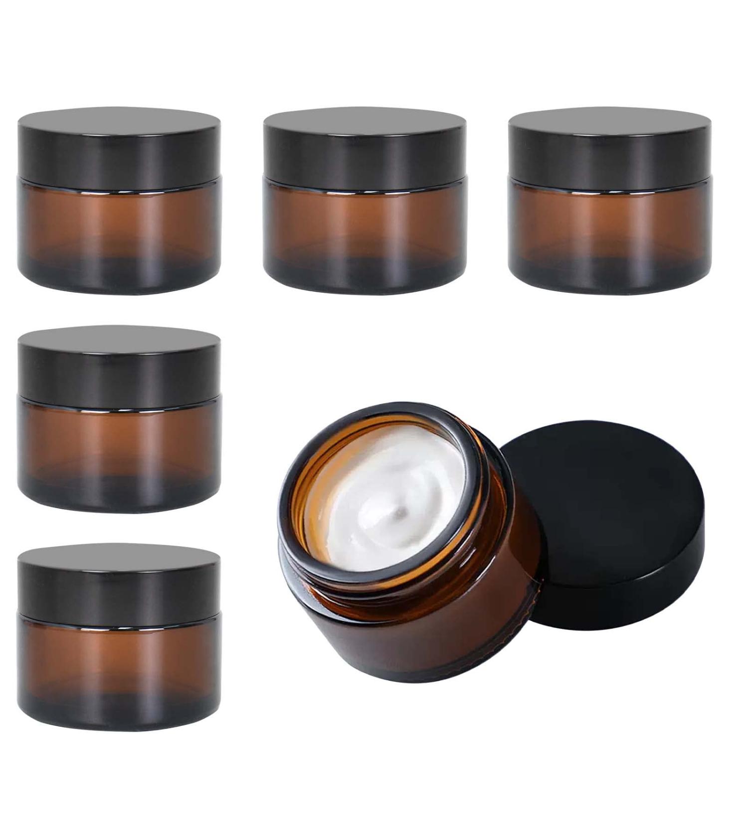 Amber Glass Empty Can - 6 Pieces Refillable Containers 30ml/50ml for Cosmetics Creams & Oils | Brown Glass Ointment Jars for Women & Girls - Buy Online on SooperMarket.com