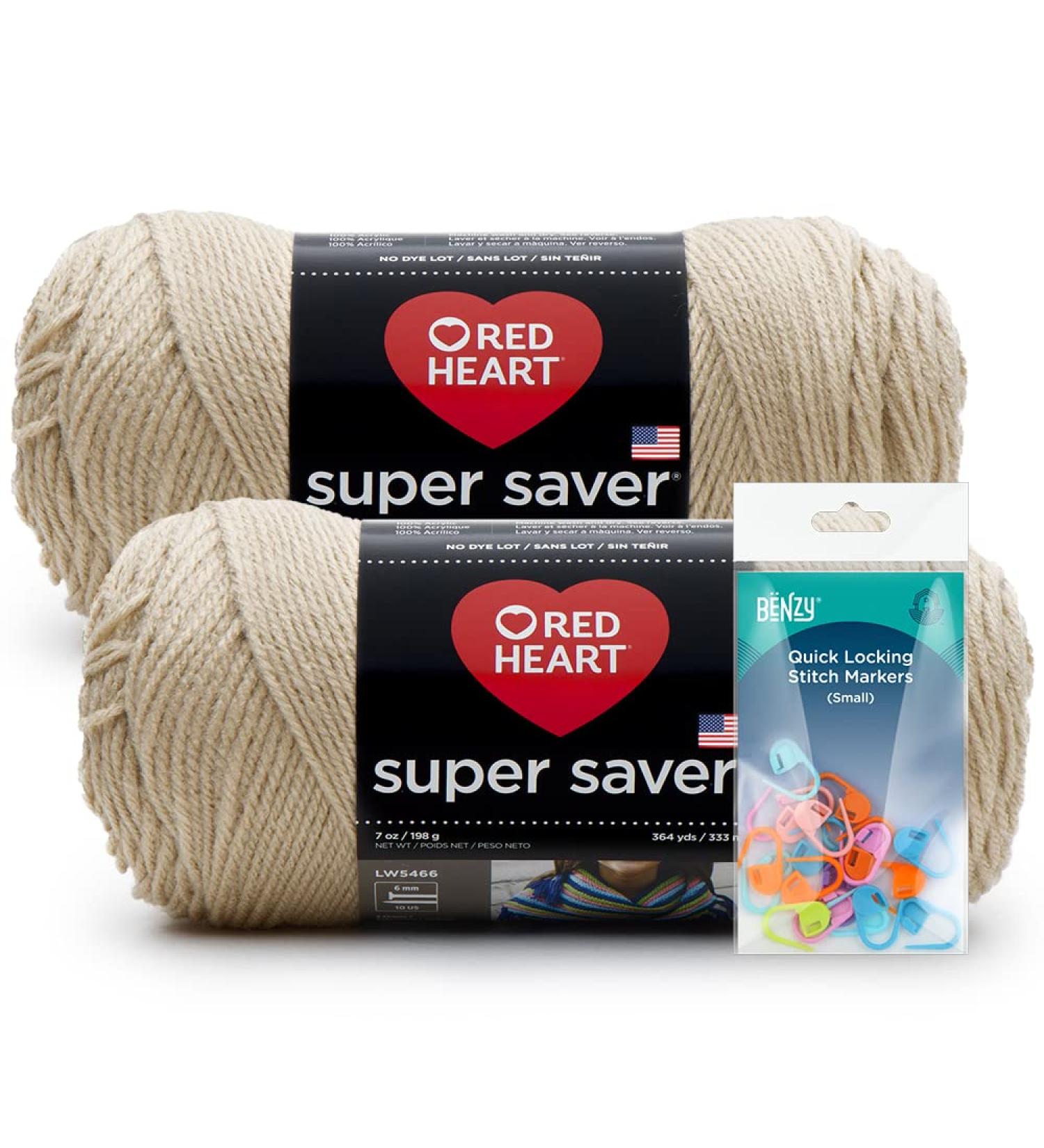 Red Heart Super Saver Buff Knitting Yarn 2-Skein Pack Bundle with Benzy Stitch Markers (20ct) - Buy Online on SooperMarket.com