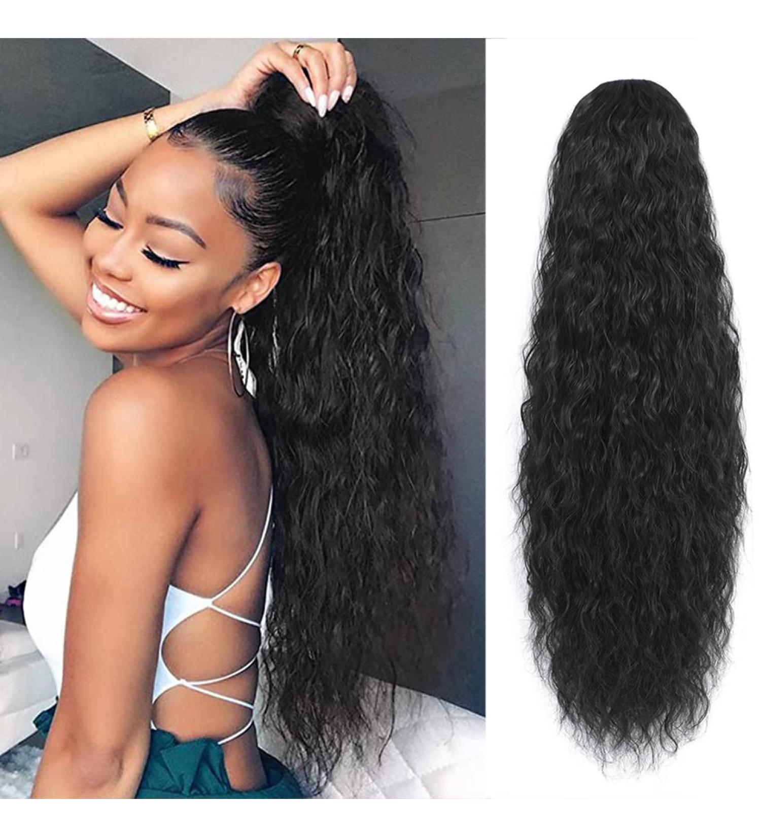AFNOTE 24 Long Curly Drawstring Ponytail Extension - Synthetic Heat Resistant Fake Ponytail for Women (Black) - Buy Online on SooperMarket.com