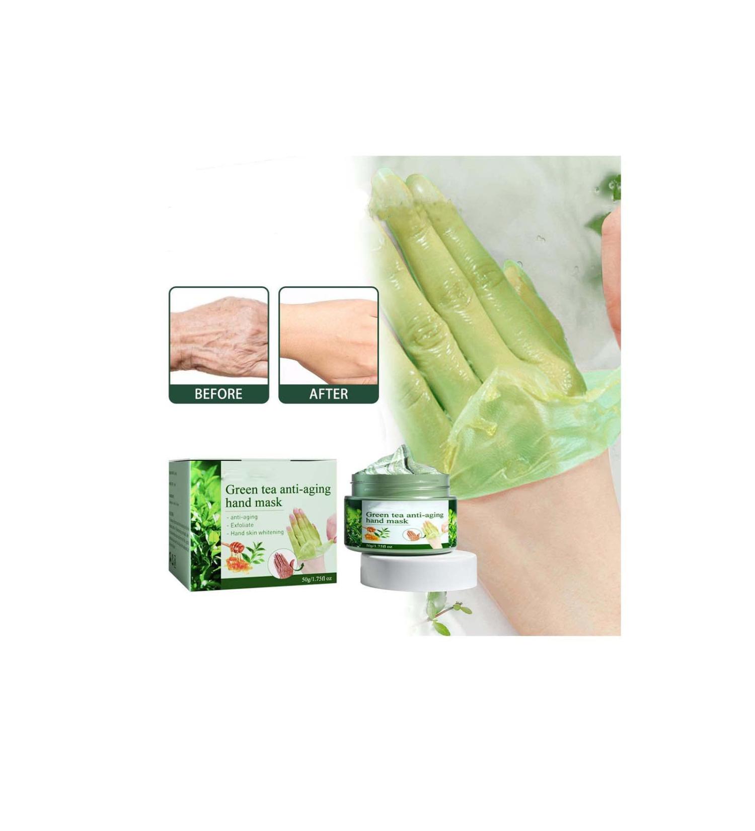 Green Tea Anti-Wrinkle Hand Mask - Hydrating Peel-Off Wax for All Skin Types (2 Pieces) - Nourish & Repair Calluses - Buy Online on SooperMarket.com