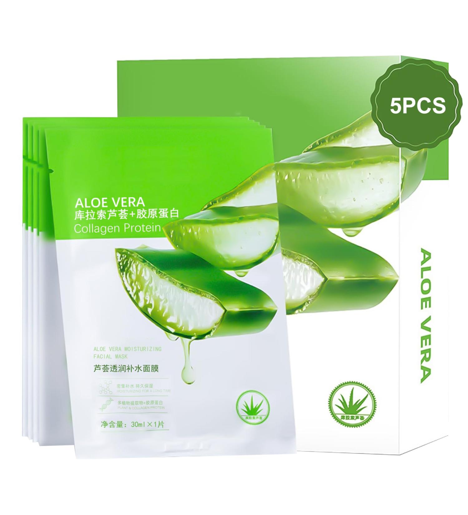 Trendyfave Aloe Vera Sheet Mask Collagen Face Mask Firming Repair Korean Face Mask Niacinamide Facial Mask Firming Anti-Wrinkle Mask Hydrating & Nourishing & Natural For All Skin Types - Buy Online on SooperMarket.com