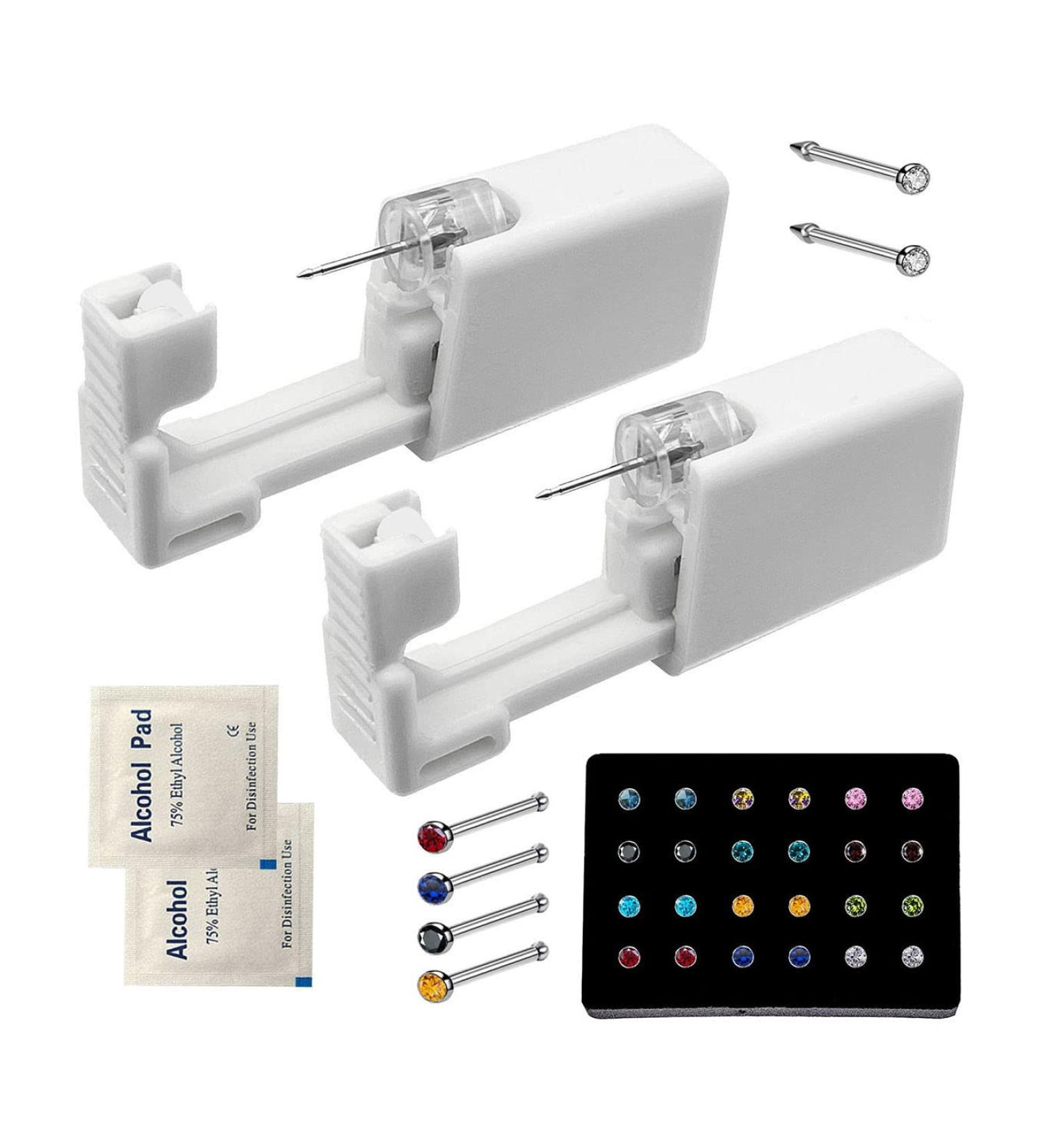 SLVIEKAE Nose Pierce Kit: Disposable Nose Piercing Gun with 24 Multicolor Studs - Buy Online on SooperMarket.com