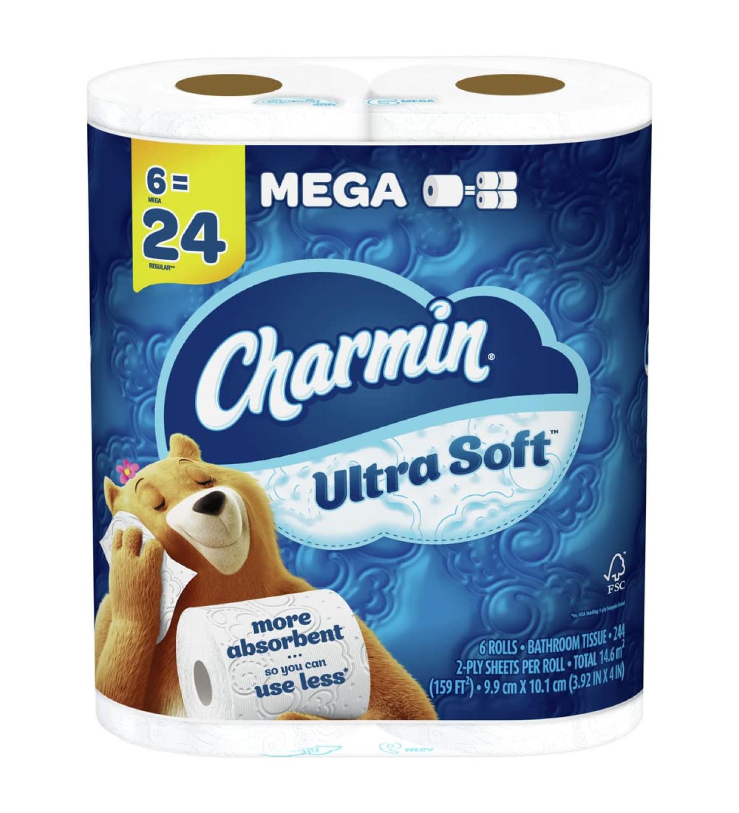 Charmin Ultra Soft Toilet Paper - 6 Mega Rolls (24 Regular Rolls) - 6 Count Pack - Buy Online on SooperMarket.com