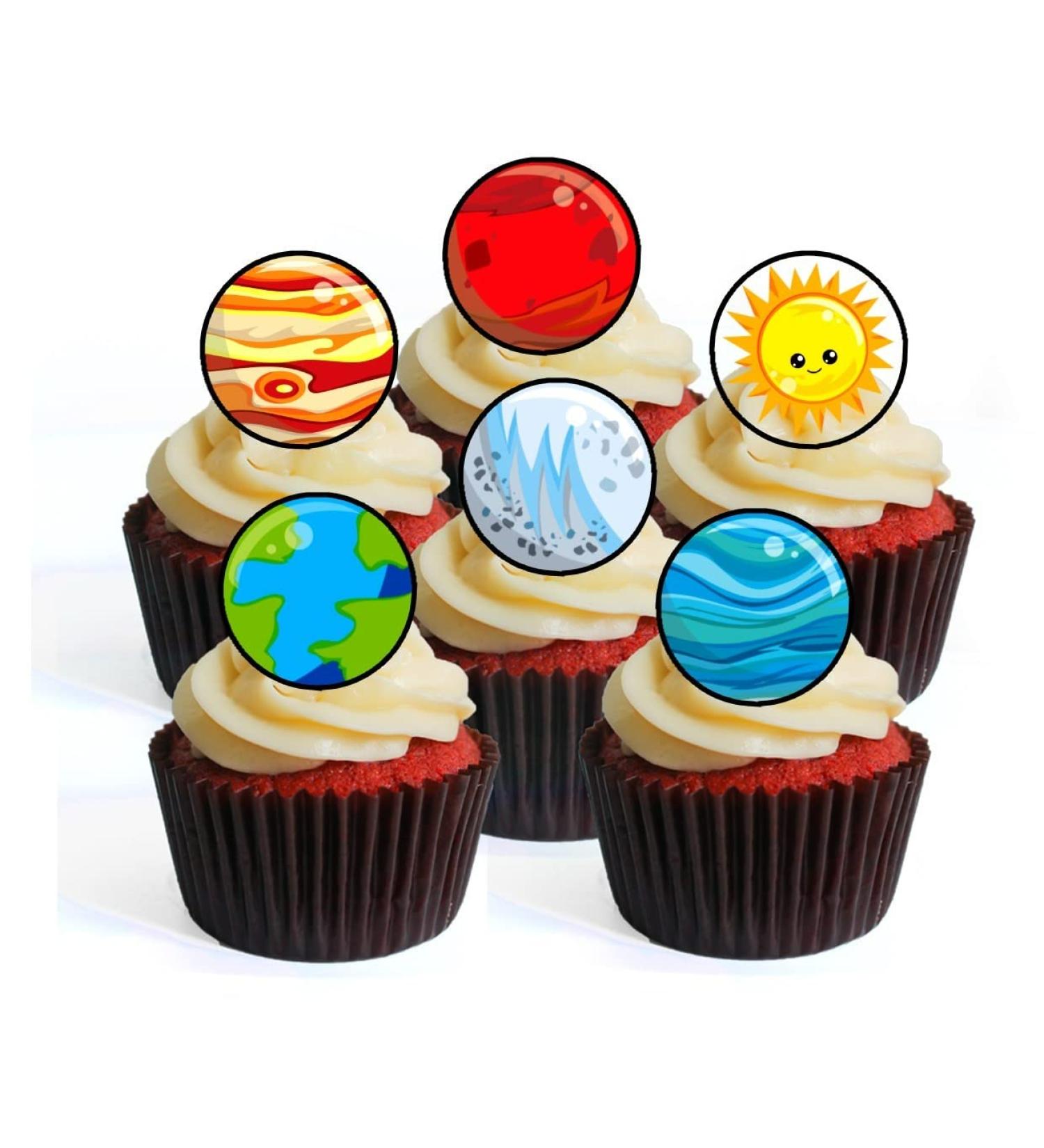 24 Space Theme #3 Edible Cupcake Toppers - Stand Up Disc Wafer Cake Decorations - Buy Online on SooperMarket.com
