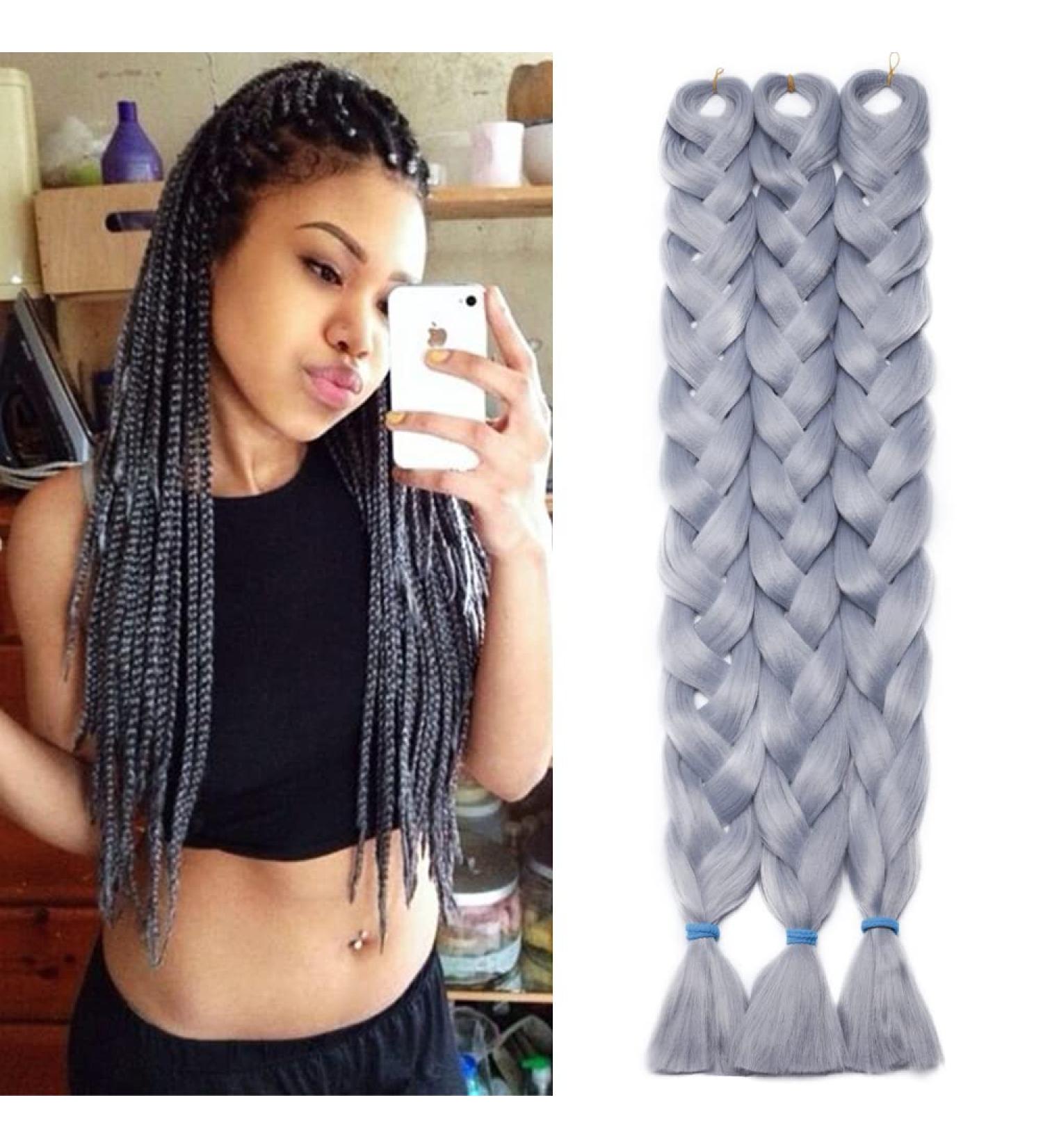 Buy Tess 41 Gray Synthetic Braids Extensions - Jumbo Crochet Hair 3PCs 165g/bundle - 100cm Long Brading Hair - Buy Online on SooperMarket.com
