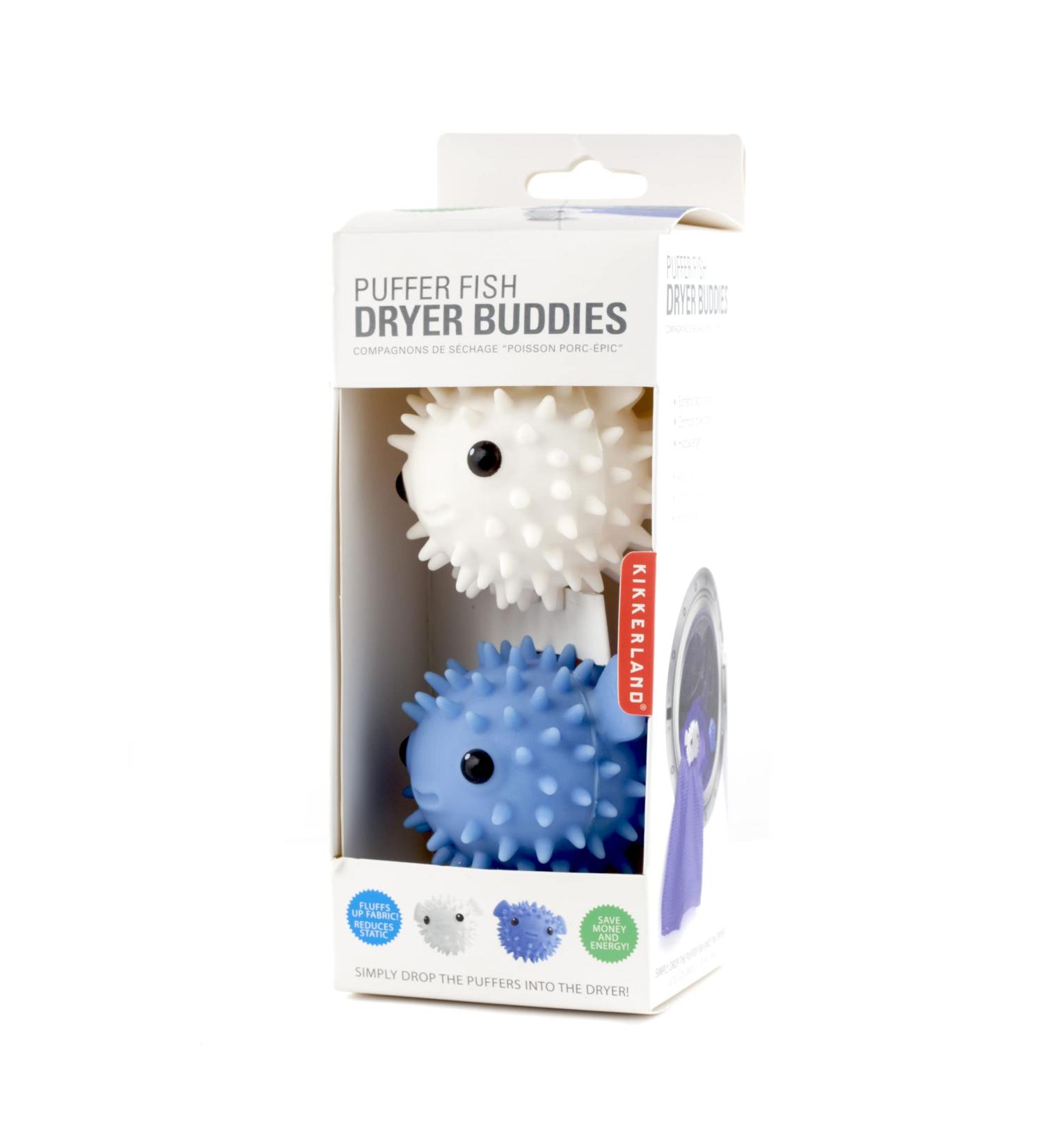 Kikkerland Puffer Fish Laundry Buddies - Eco-Friendly Reusable Dryer Balls (Set of 2) - Non-Toxic PVC Cute Blue & White Design for Laundry Care - Buy Online on SooperMarket.com