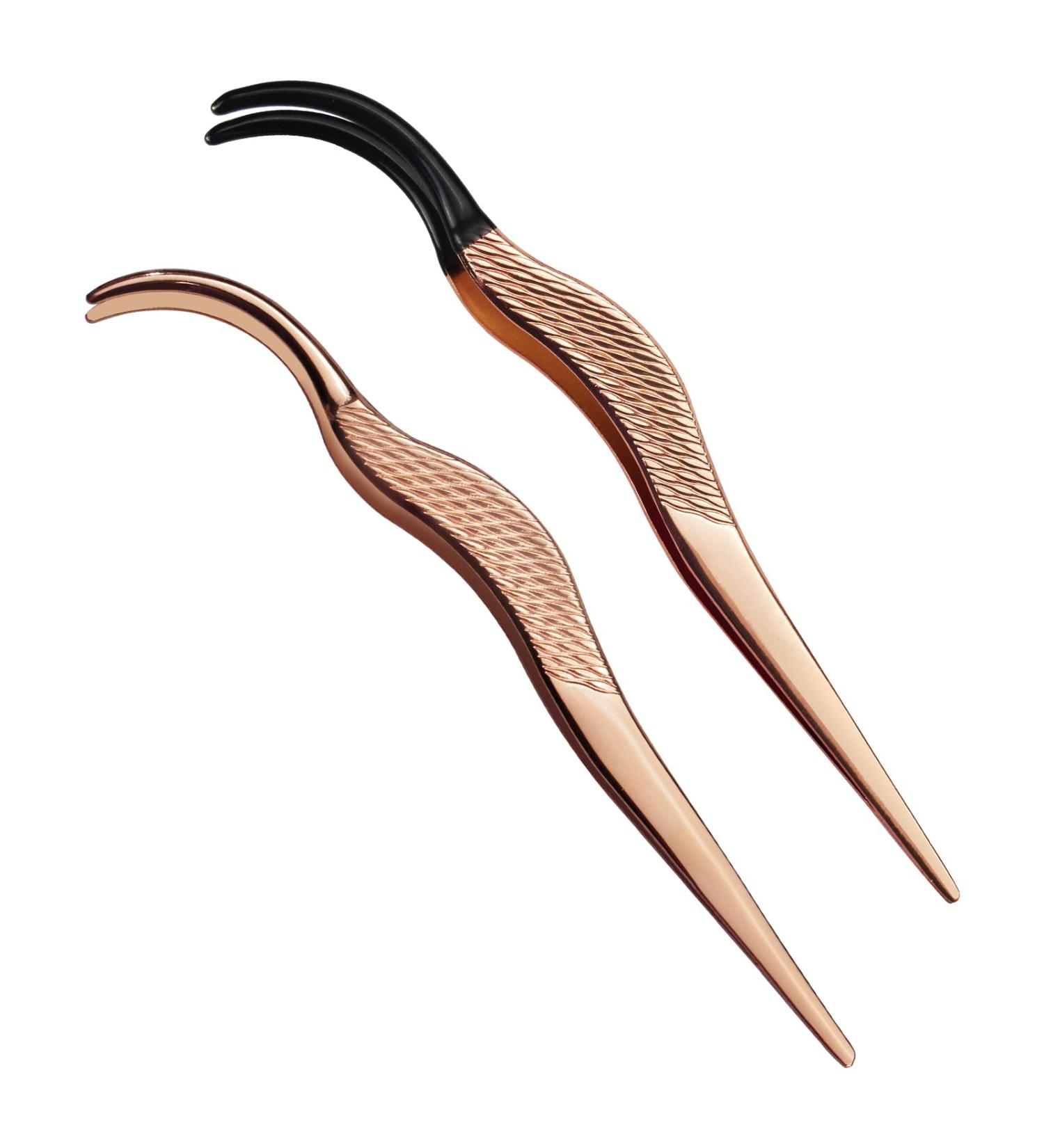 Stainless Steel Cluster Lash Tweezers Set - Rose Gold 2pcs DIY Eyelash Applicator Tool for Easy Application and Removal of False Lashes - Buy Online on SooperMarket.com
