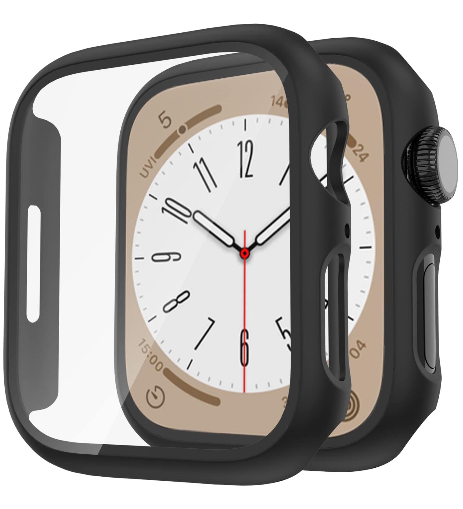 2 Pack Hard PC Case & Tempered Glass Screen Protector for Apple Watch Series 8/7 45mm - Black, Anti-Scratch Ultra-Thin Cover by EWUONU - Buy Online on SooperMarket.com