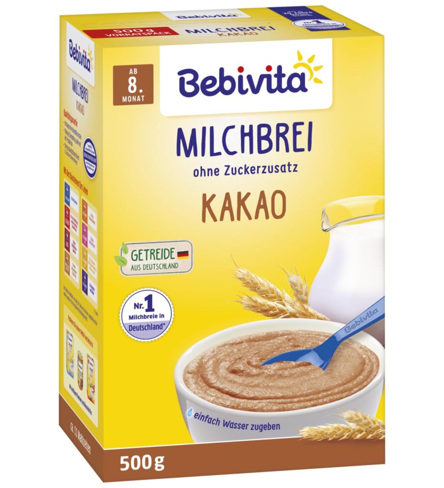 Bebivita Cocoa Milk Porridge for 8+ Months - No Added Sugar (2 x 500g) - International Shipping Available - Buy Online on SooperMarket.com