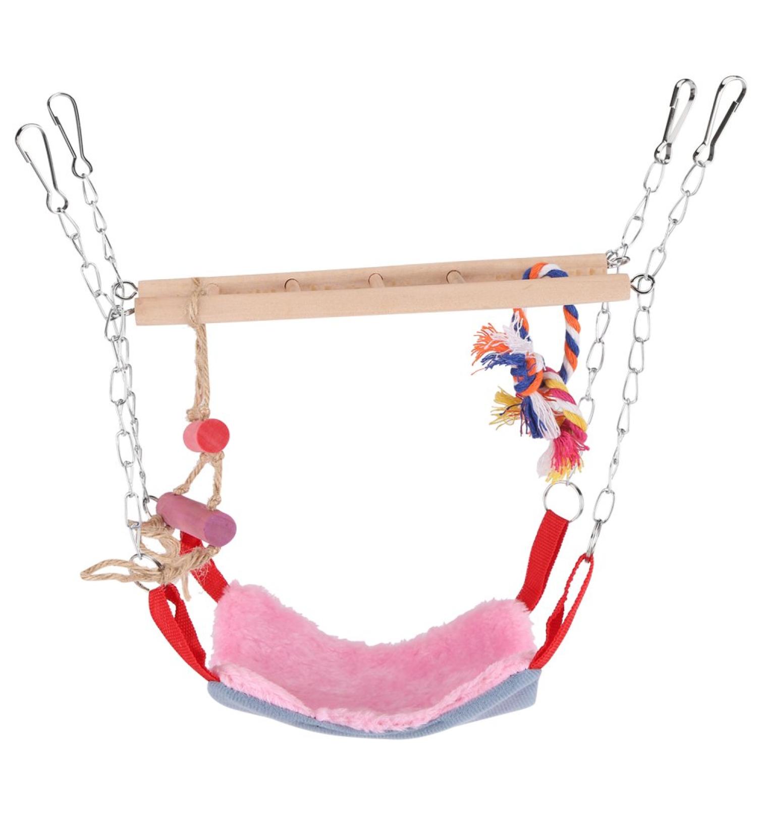 Parrot Swing Ladder Pets Birds Climbing Toy Wood Ladder Warm Hammock Cotton Rope Cage Hanging Decor for Small Animals Ferret Parrots Rat Hamster (Pink) - Buy Online on SooperMarket.com